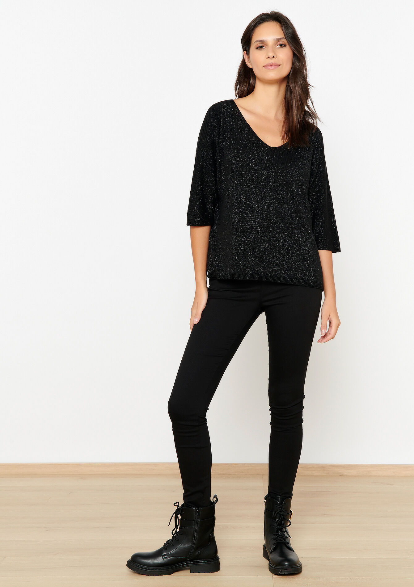 Fine pullover with lurex, Fine pullover with lurex - BLACK - 04006247_1119