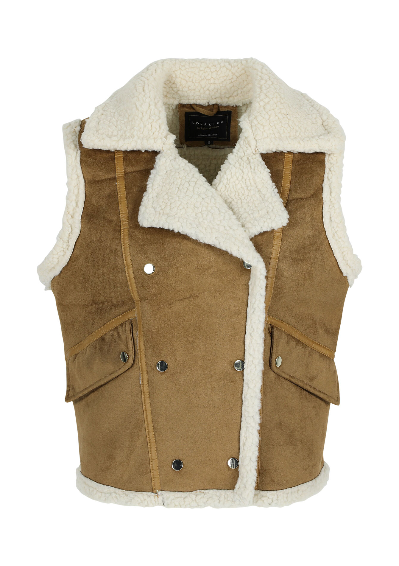 Sleeveless shearling jacket - CAMEL GINGER - 23000618_3831