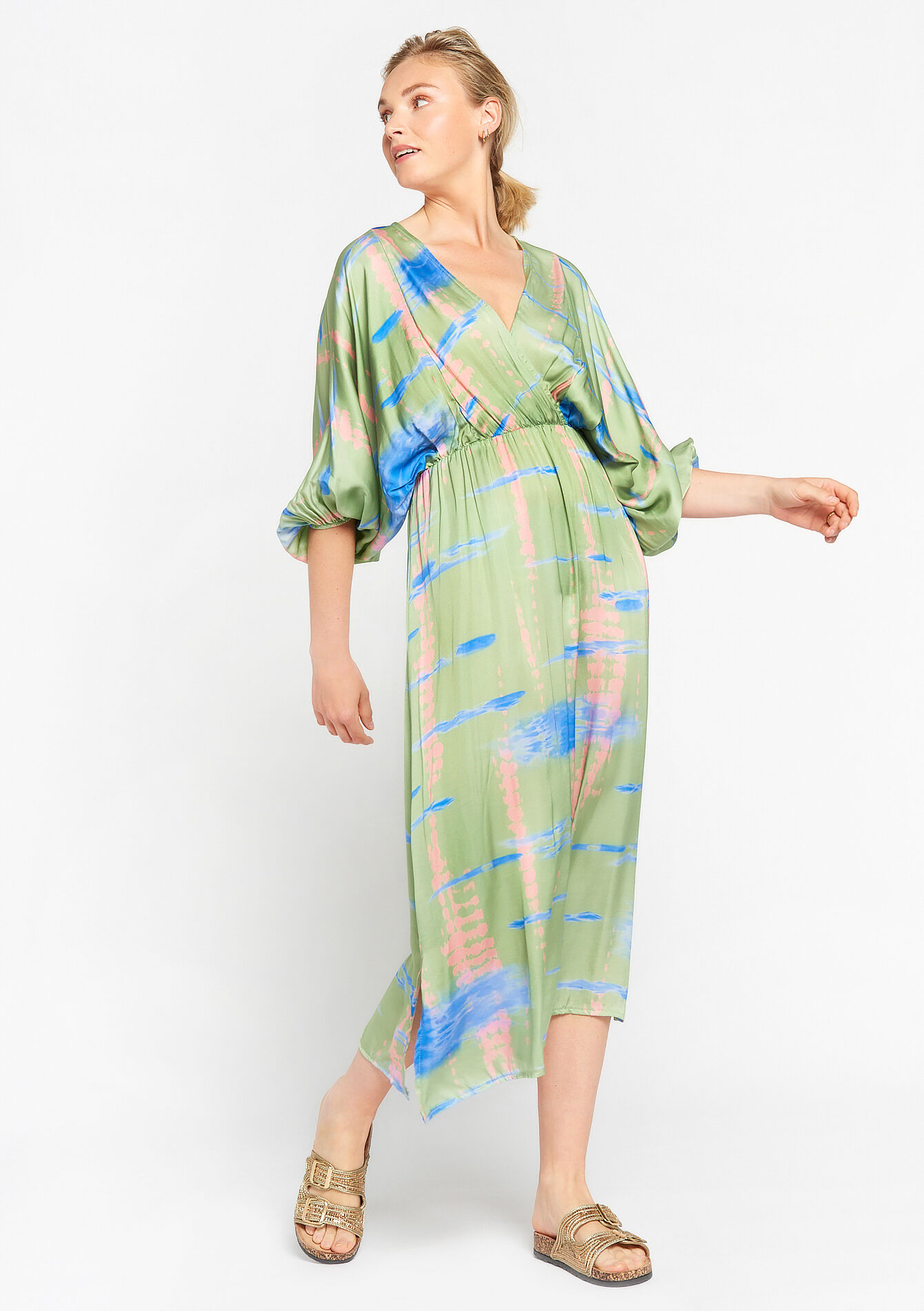 Robe en satin en tie and dye - MINT GREEN - 08602077_1723