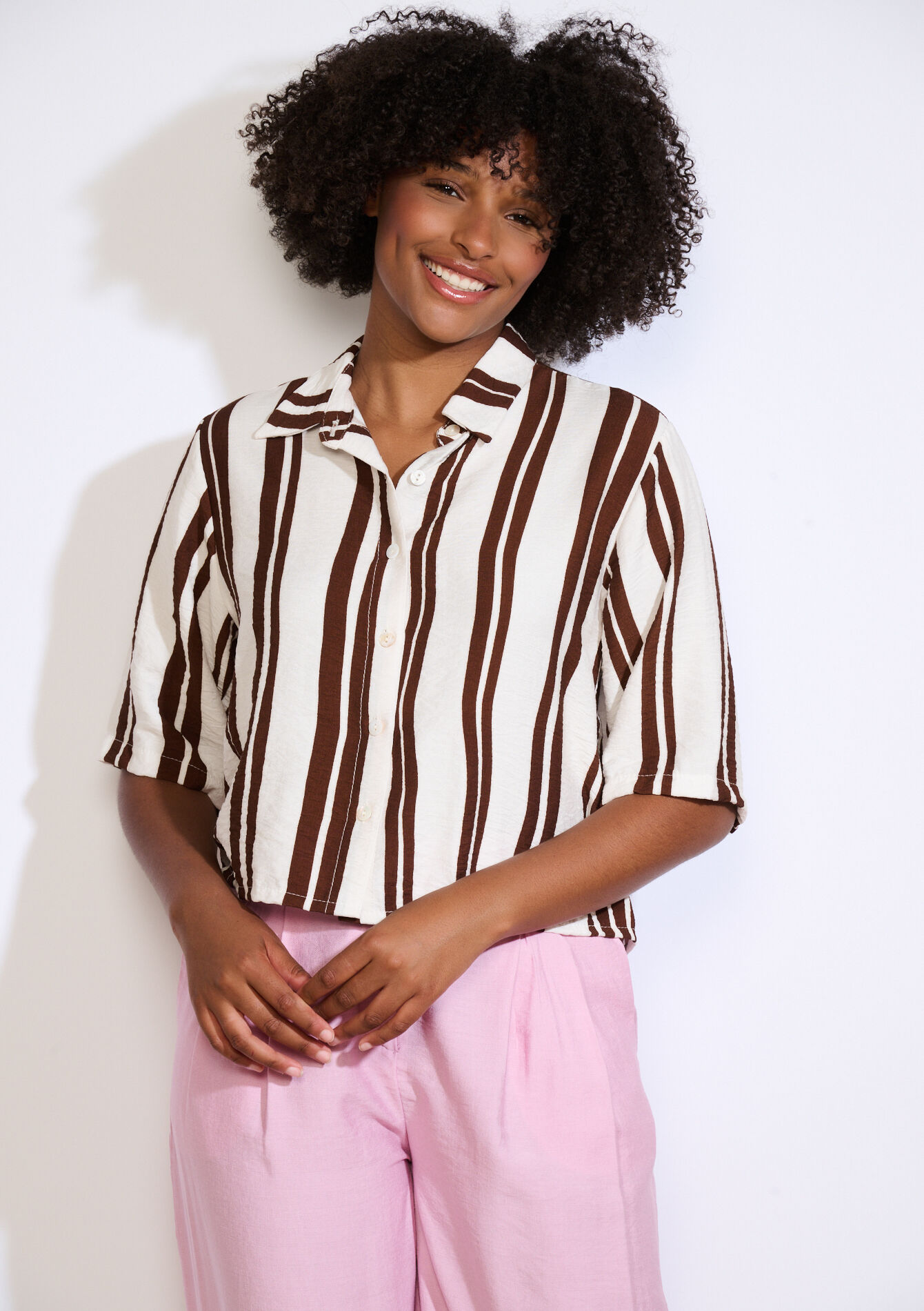 Gestreept soepel hemd, Gestreept soepel hemd - VANILLA WHITE - 05702918_1013