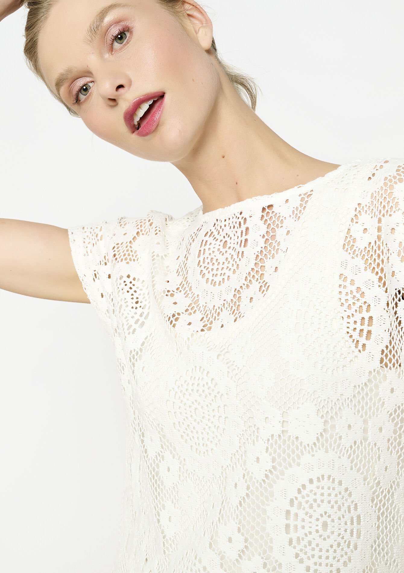 Kant t-shirt met opengewerkt motief, Kant t-shirt met opengewerkt motief - VANILLA WHITE - 02301829_1013