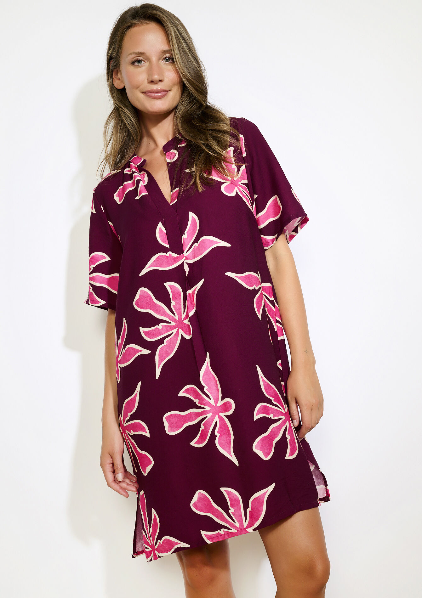 short floral dress, short floral dress - AUBERGINE - 08104299_1537