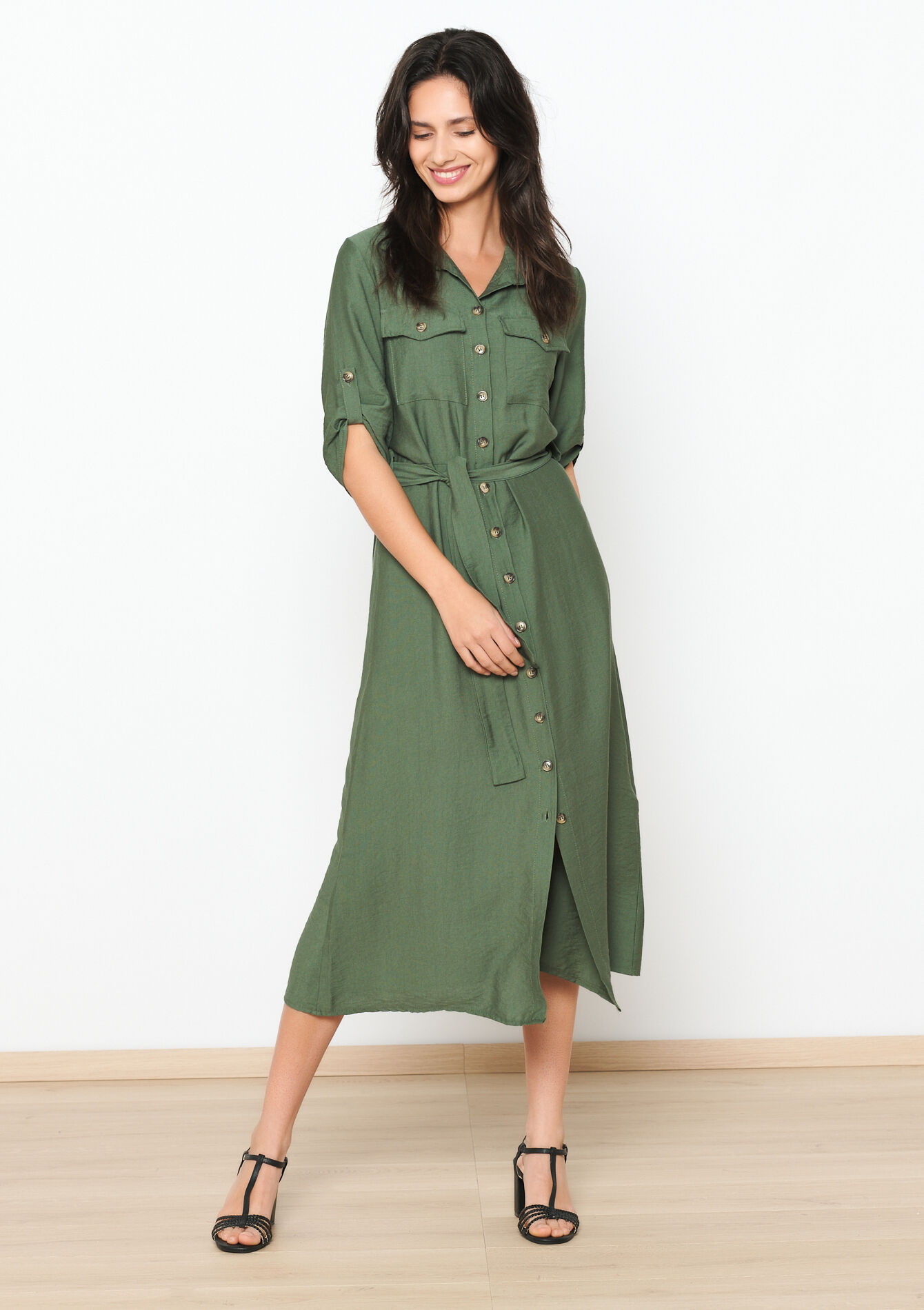Robe-chemise mi-longue - KHAKI FADED - 1100608