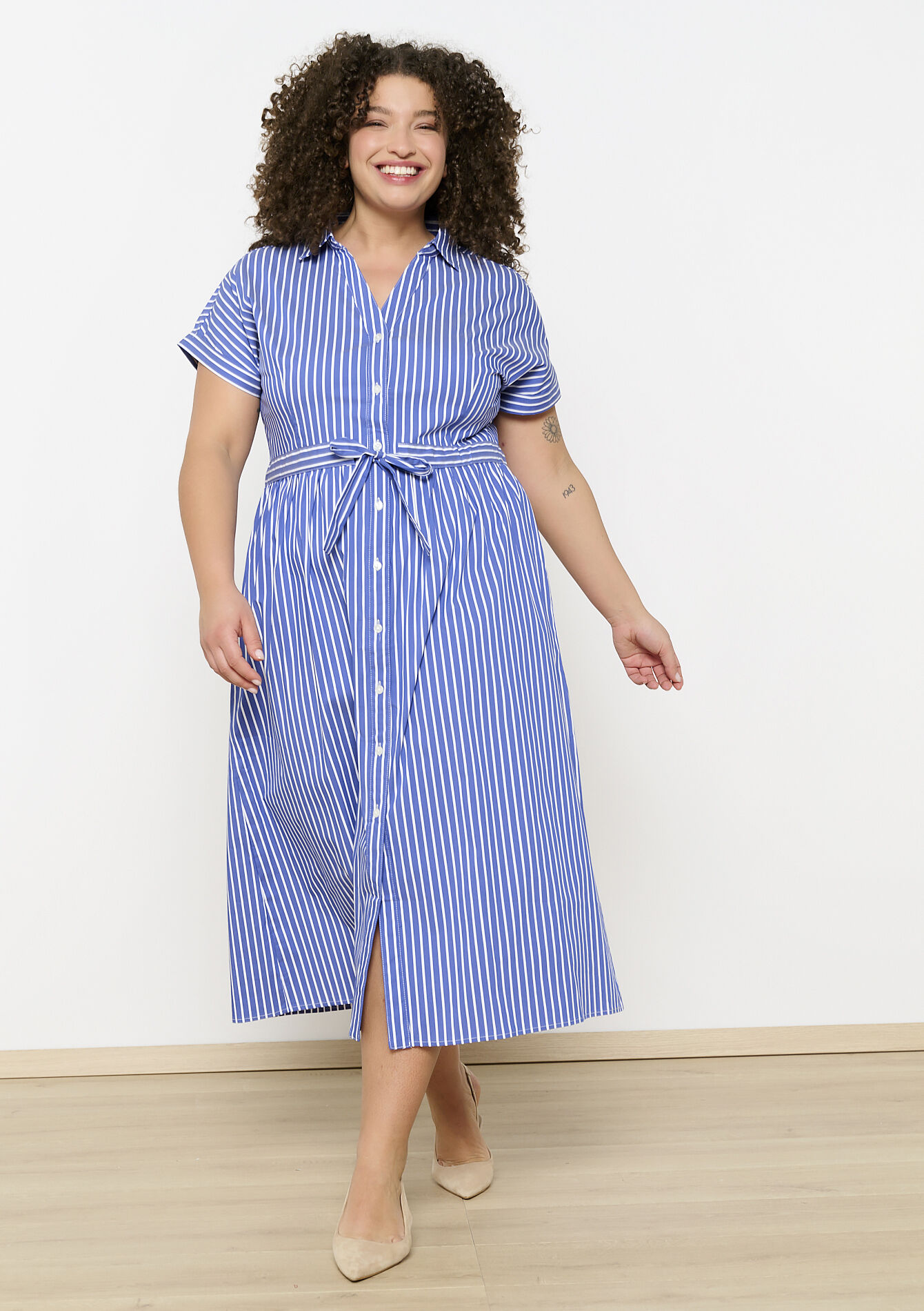 Popeline hemdjurk met strepen, Popeline hemdjurk met strepen - BLUE DENIM - 08103898