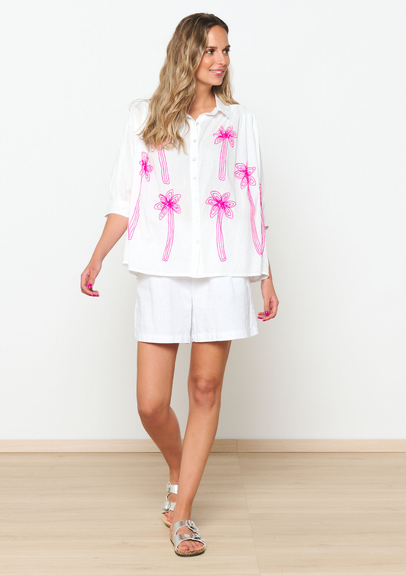 Oversized hemd met borduursel, Oversized hemd met borduursel - OPTICAL WHITE - 05702445_1019