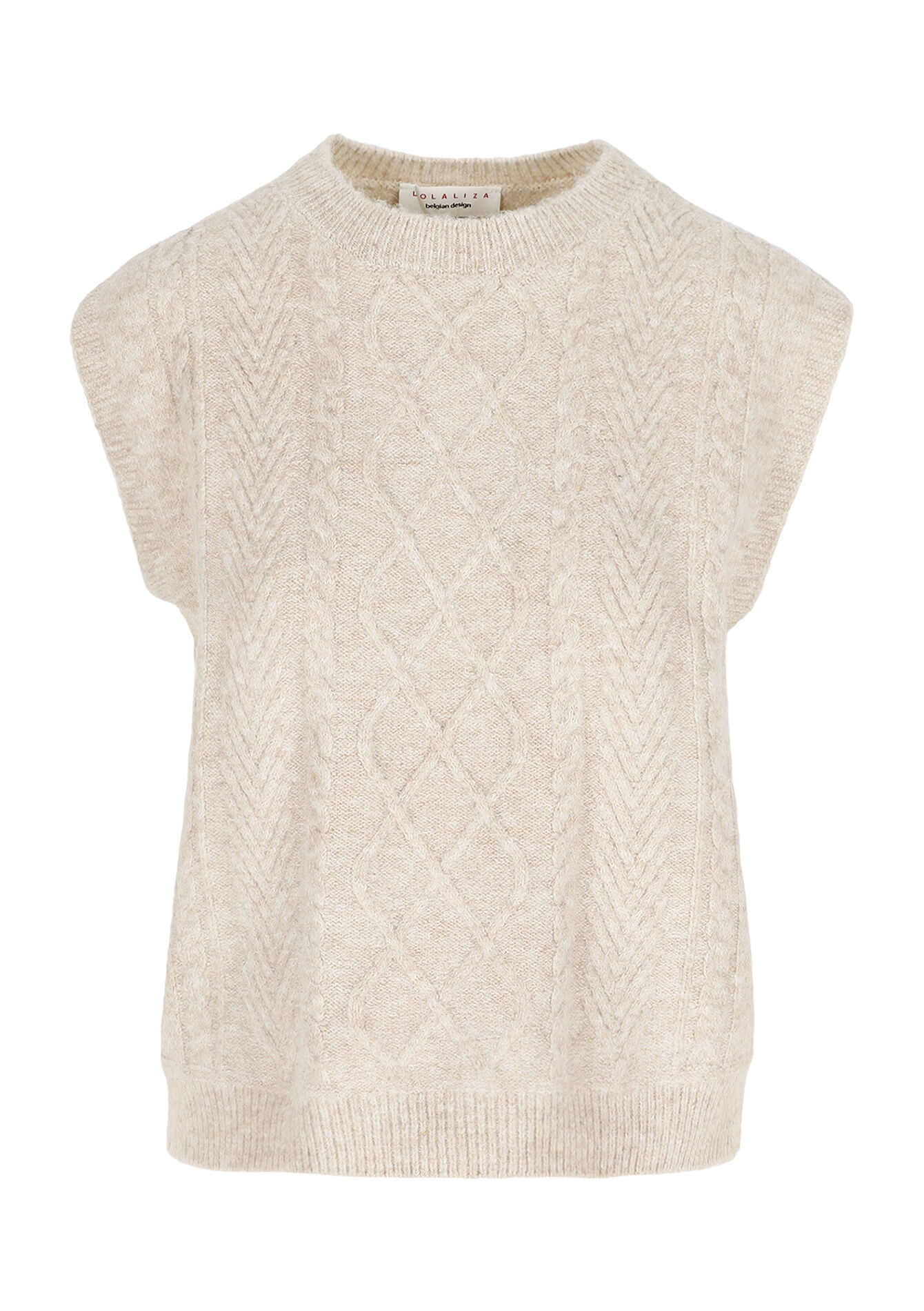 Mouwloze kabelgebreide trui - TAUPE - 04006931_1021