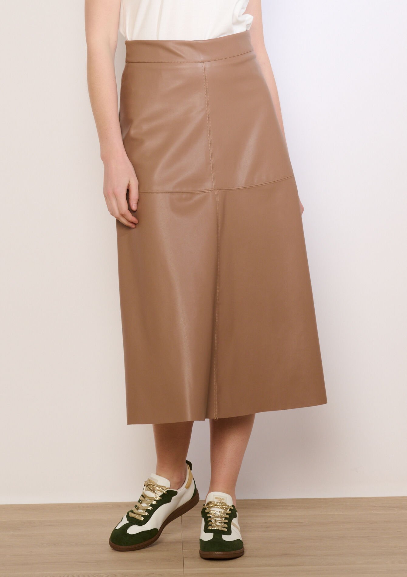 Jupe midi en simili cuir - LIGHT CAMEL - 07101486