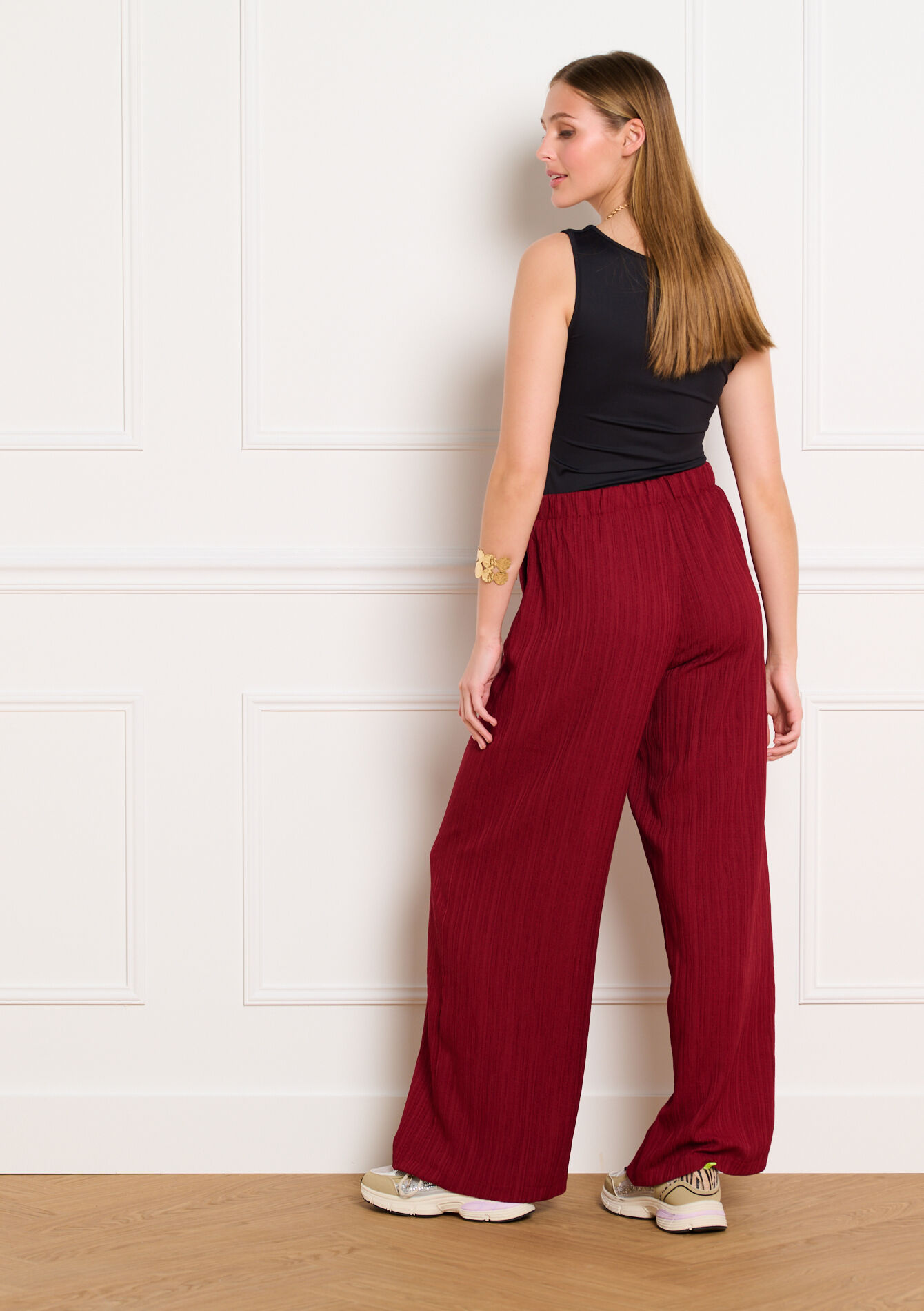 Wijde broek met textuur - RED LIPSTICK - 06601155_5310