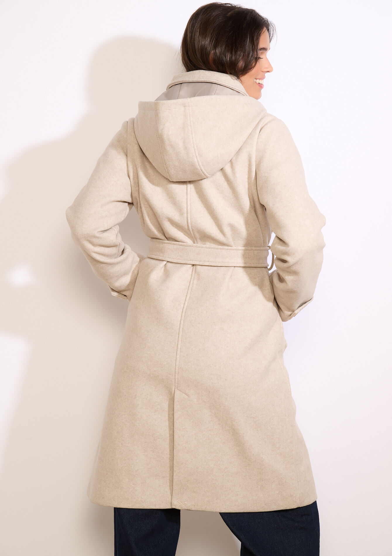 Manteau long ceinturé - BEIGE CHINE - 23000761_4025