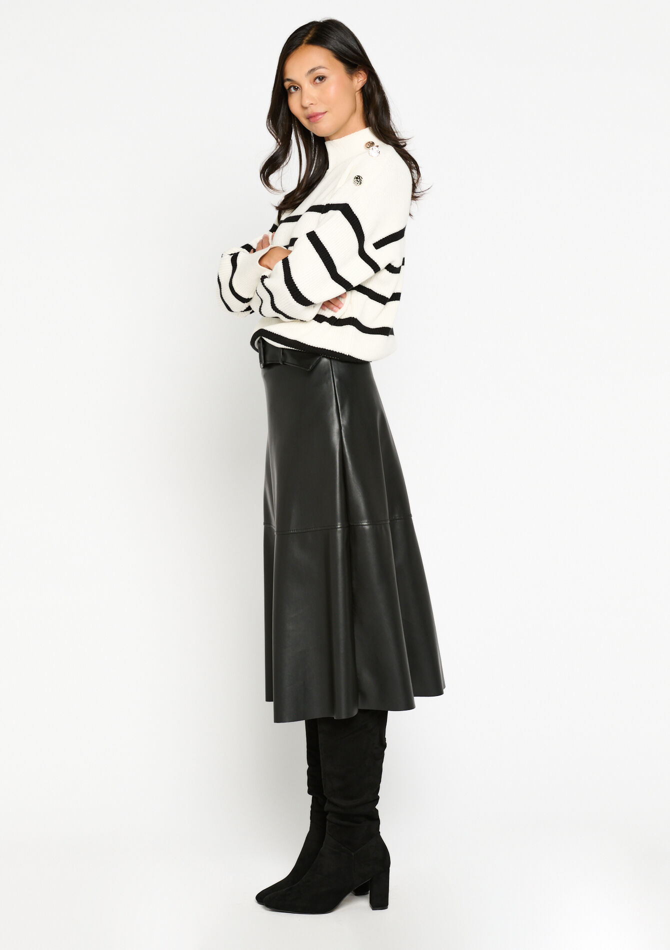 Striped pullover with decorative buttons, Striped pullover with decorative buttons - OFFWHITE - 04006149_1001