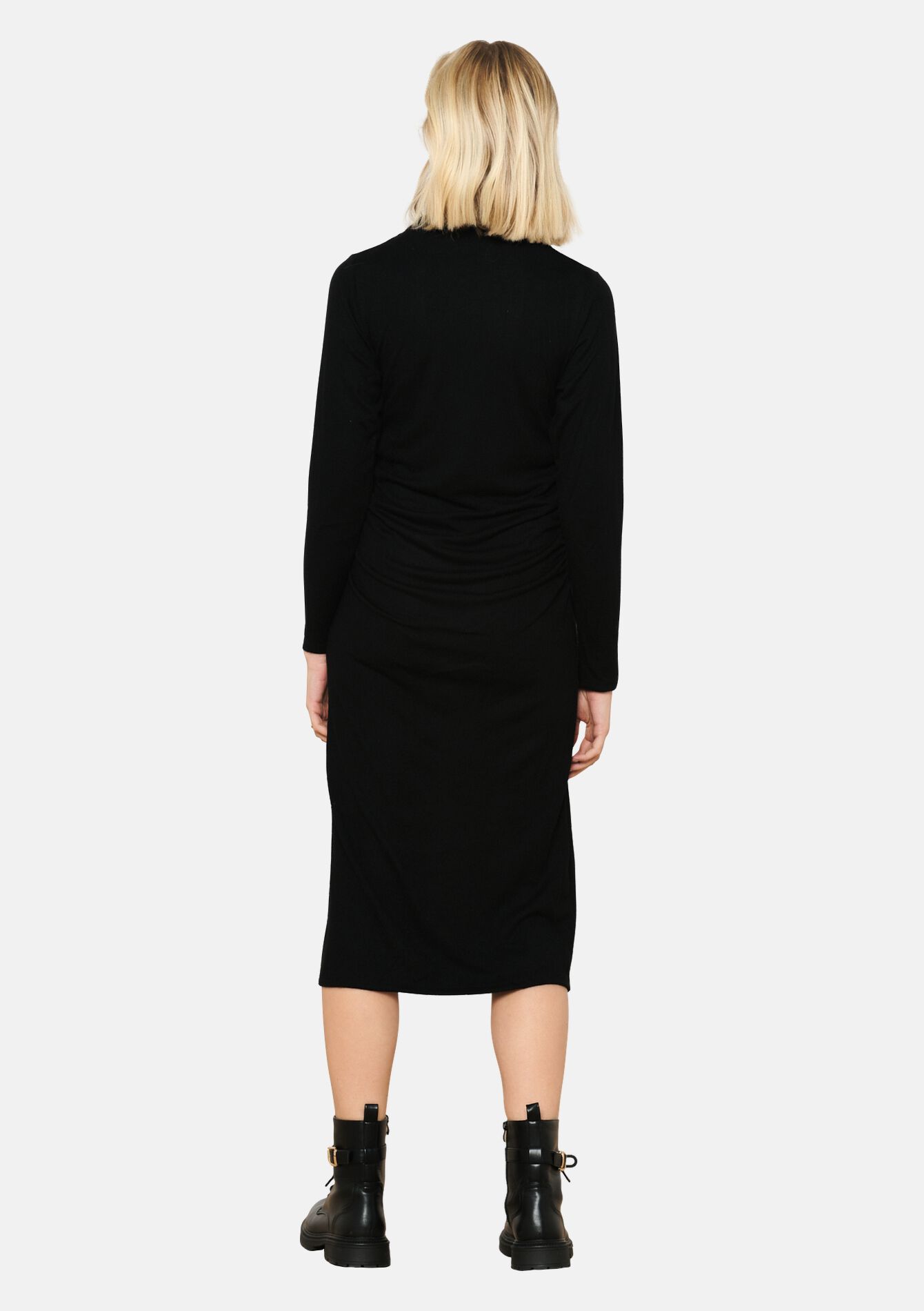 Midi dress with pleated detail, Midi dress with pleated detail - BLACK - 08602242_1119