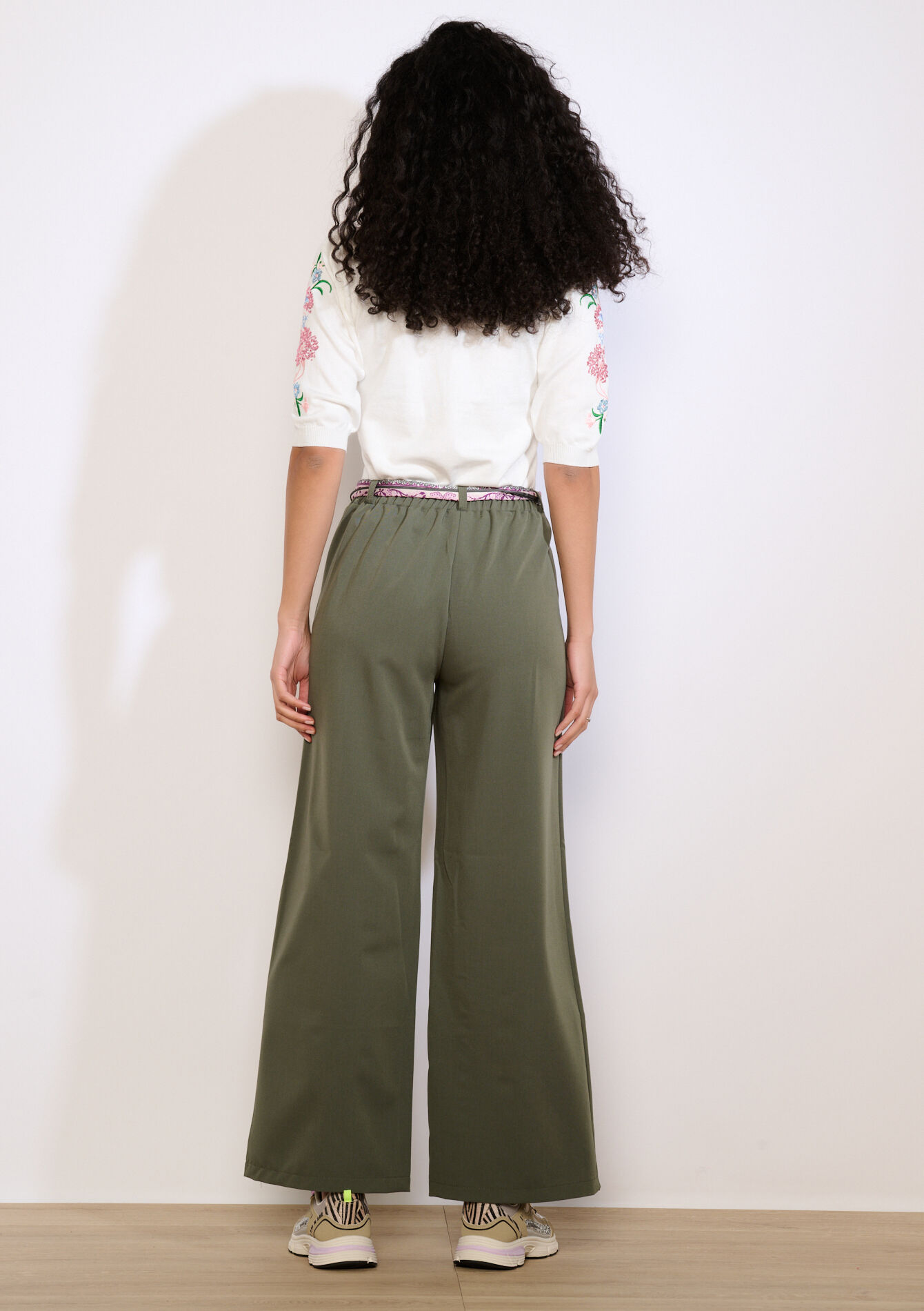 Wide-leg high-waist trousers - KHAKI MED - 06601118_4327