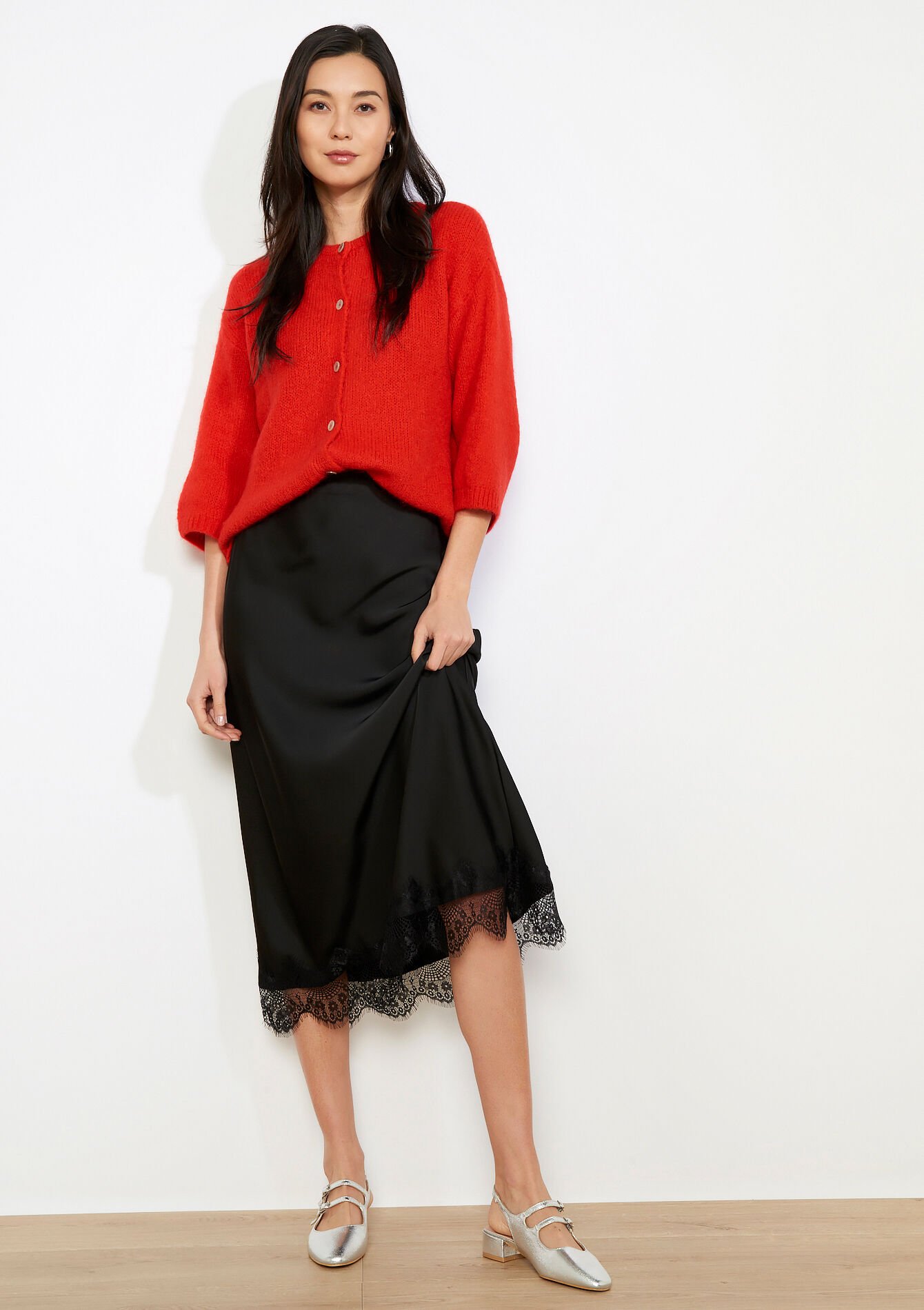 Jupe longue en satin - BLACK - 07101484_1119