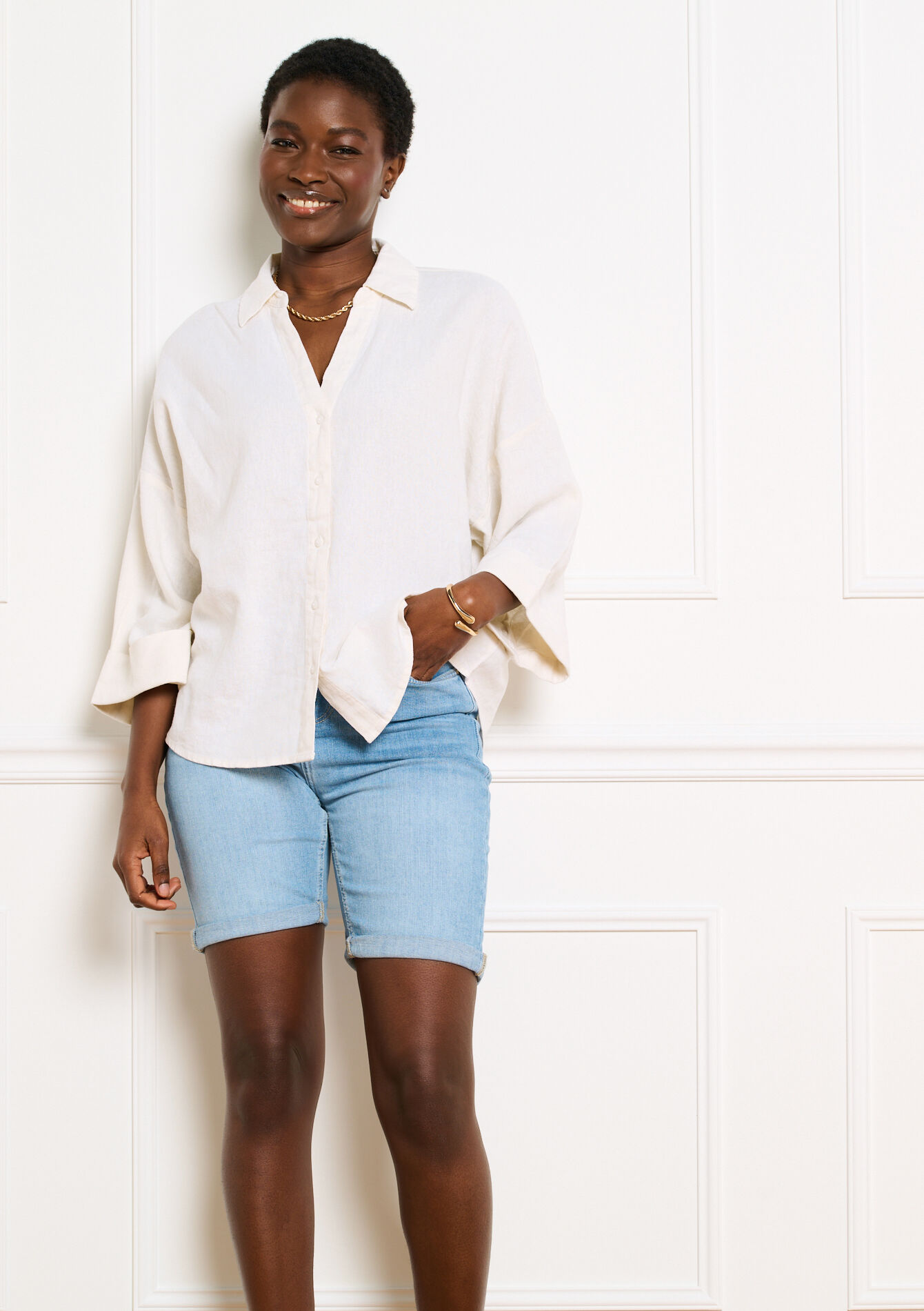 Losvallend shirt met wijde mouwen - OPTICAL WHITE - 05702965_1019