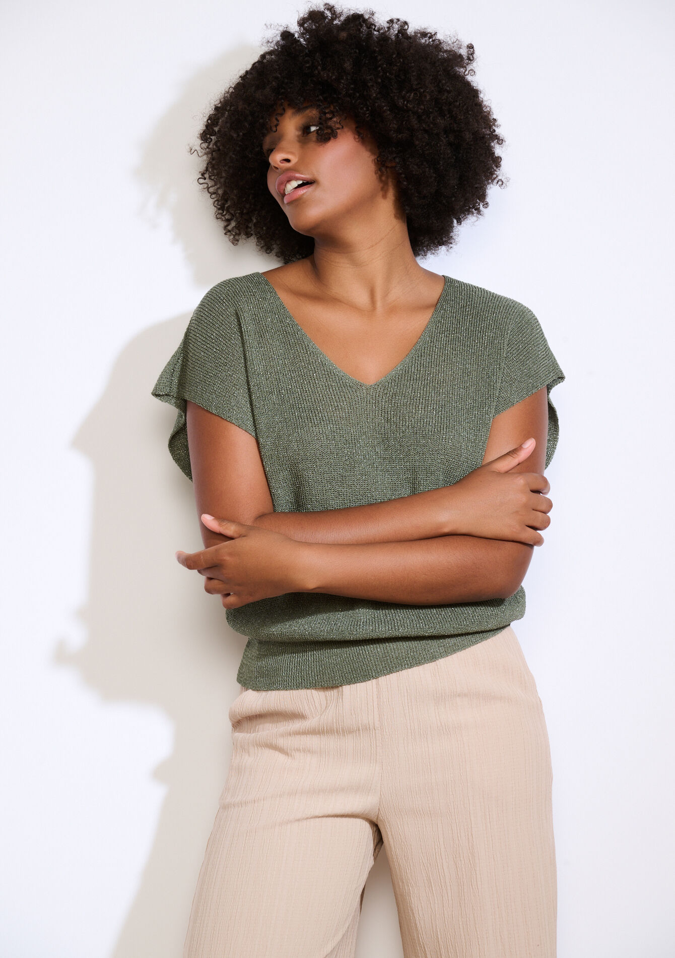 Mouwloze top in fijne knit - KHAKI MINT - 04006992_2542