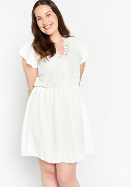 Dress with butterfly sleeves - ECRU WHITE - 08103264_2506