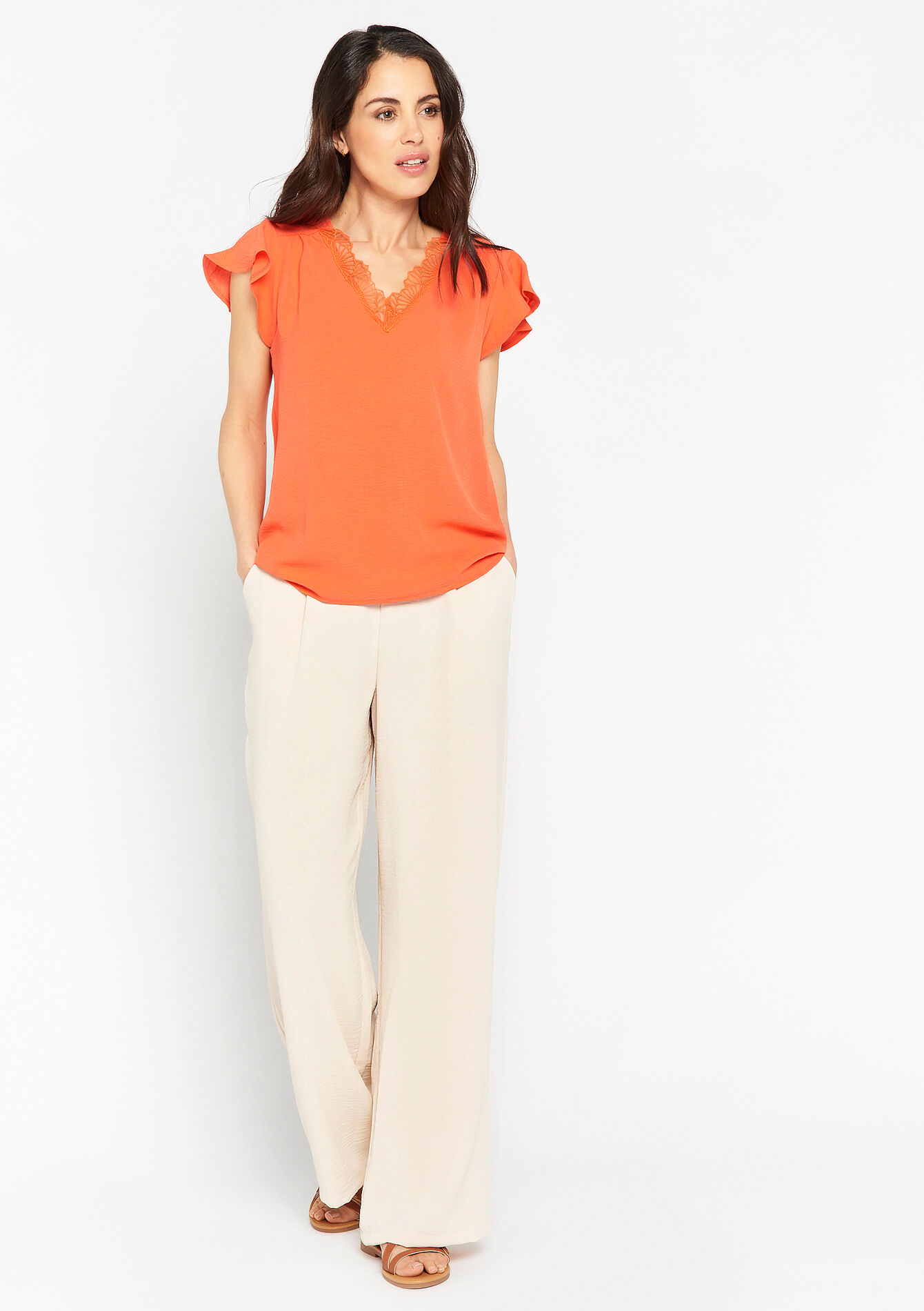 Blouse à manches papillon, Blouse à manches papillon - CORAL BRIGHT - 1075836