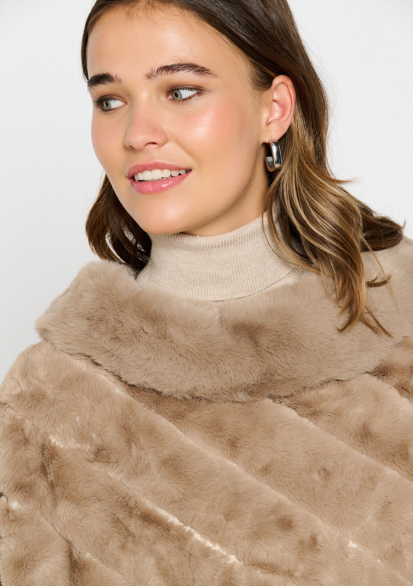 Striped poncho with lining, Striped poncho with lining - TAUPE - 1101854