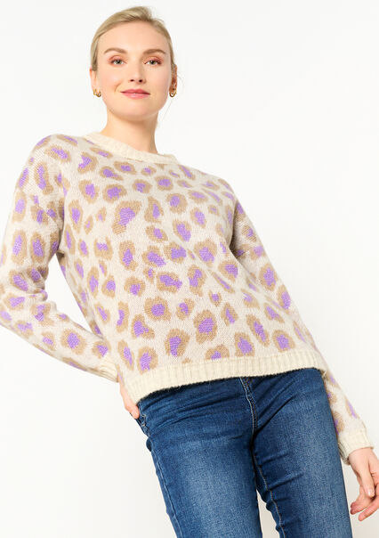Jacquard pullover with leopard print - LILAC BRIGHT - 04006455_2578