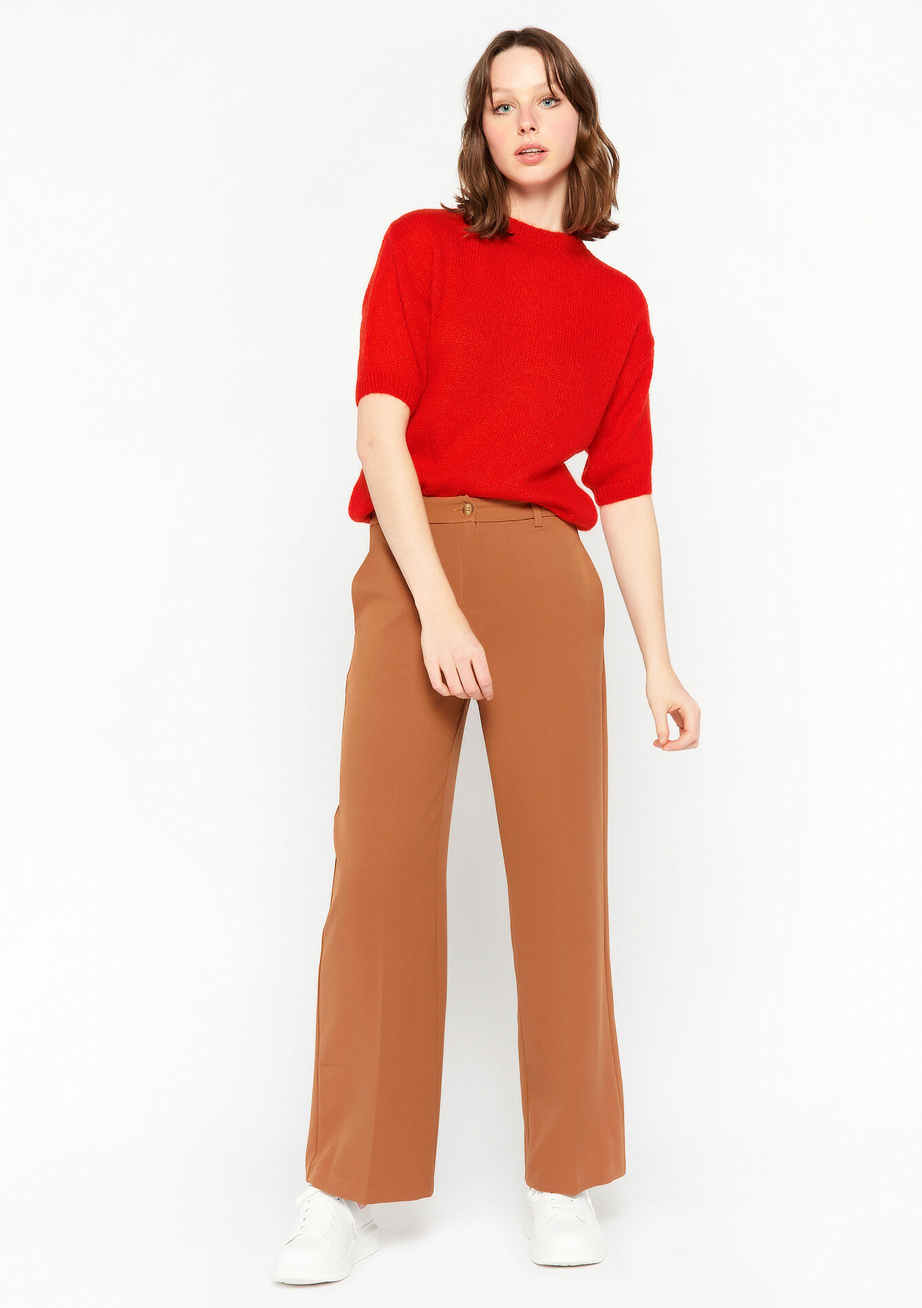 Wijde broek in keperstof, Wijde broek in keperstof - CAMEL BROWN - 06100501_3818