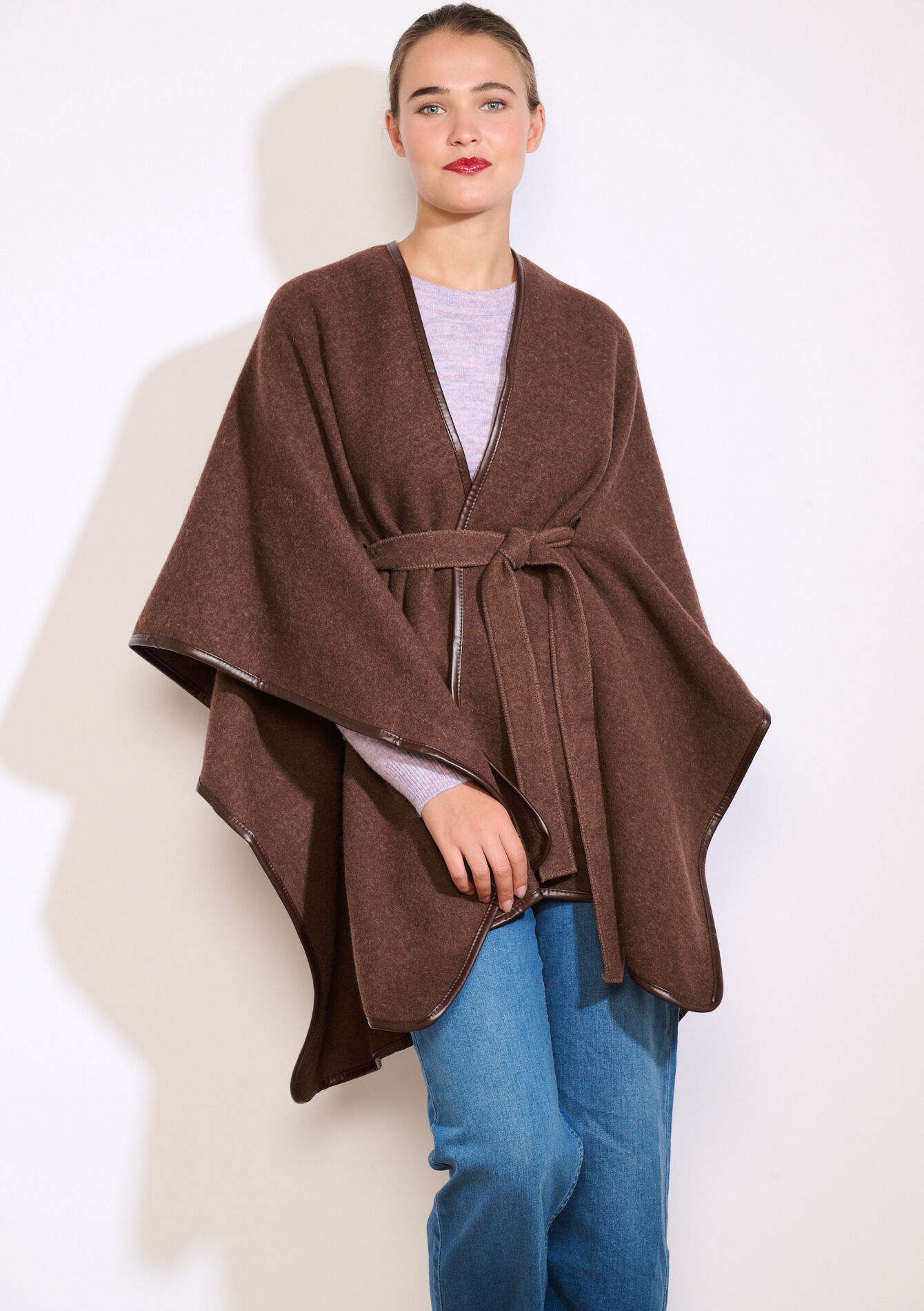 Belted poncho, Belted poncho - BROWN DARK CHOCOLATE - 17101300_3720
