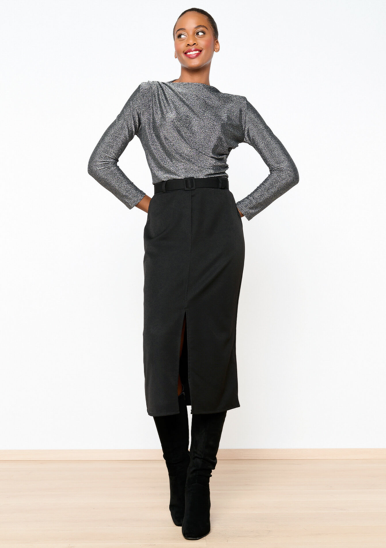 Lurex T-shirt met lange mouwen, Lurex T-shirt met lange mouwen - SILVER - 02400282_1059