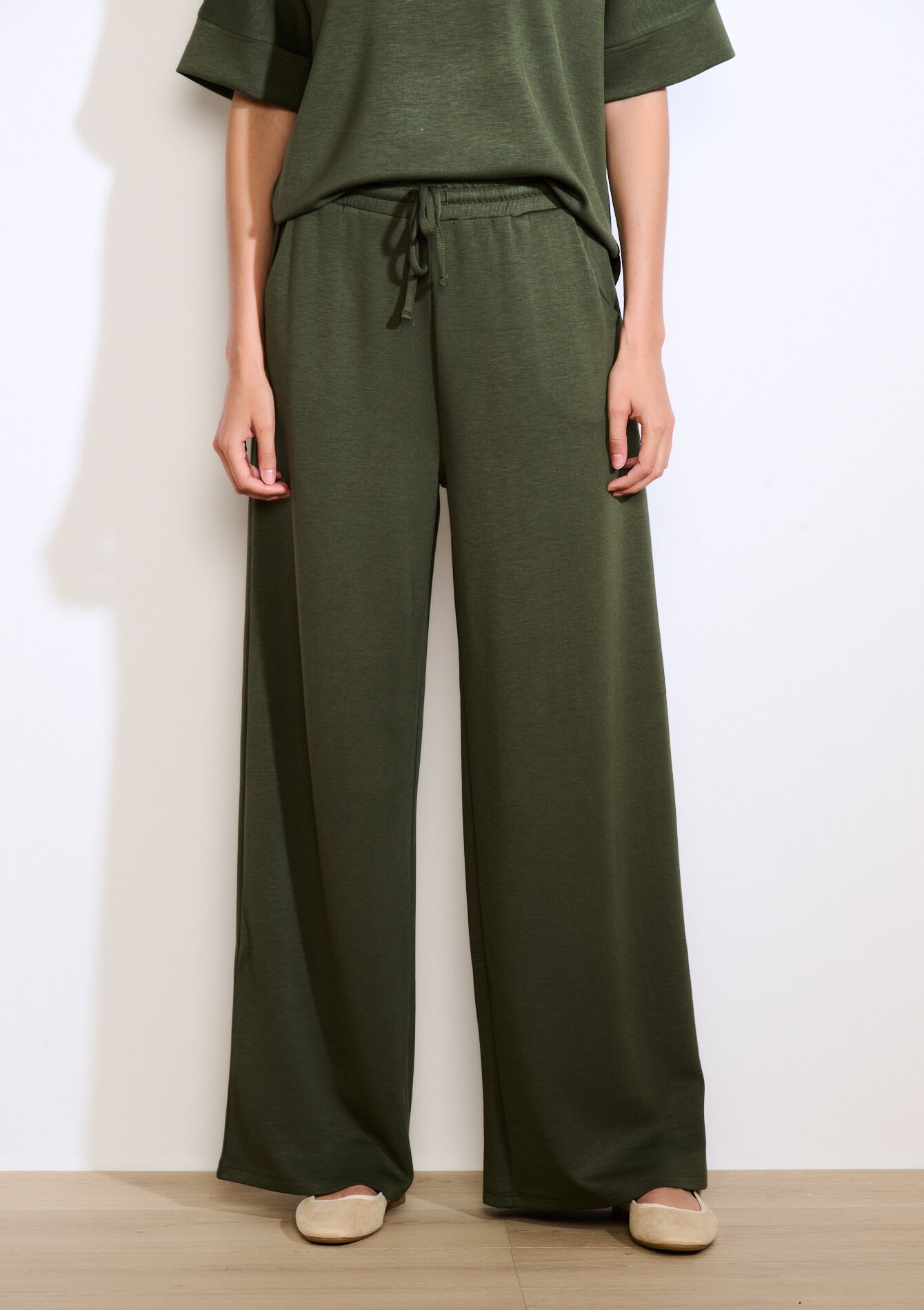 Wijde jersey broek, Wijde jersey broek - KHAKI MED - 15100384_4327