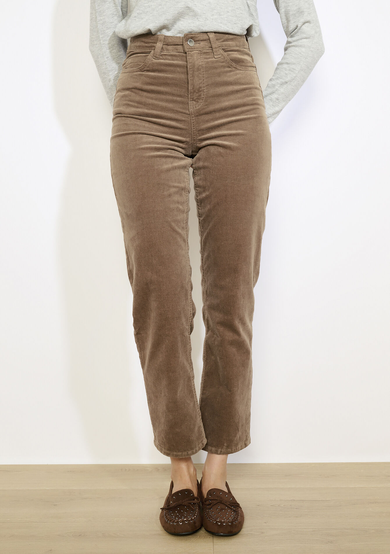 High-waisted corduroy pants, High-waisted corduroy pants - CAMEL BROWN - 06004610_3818