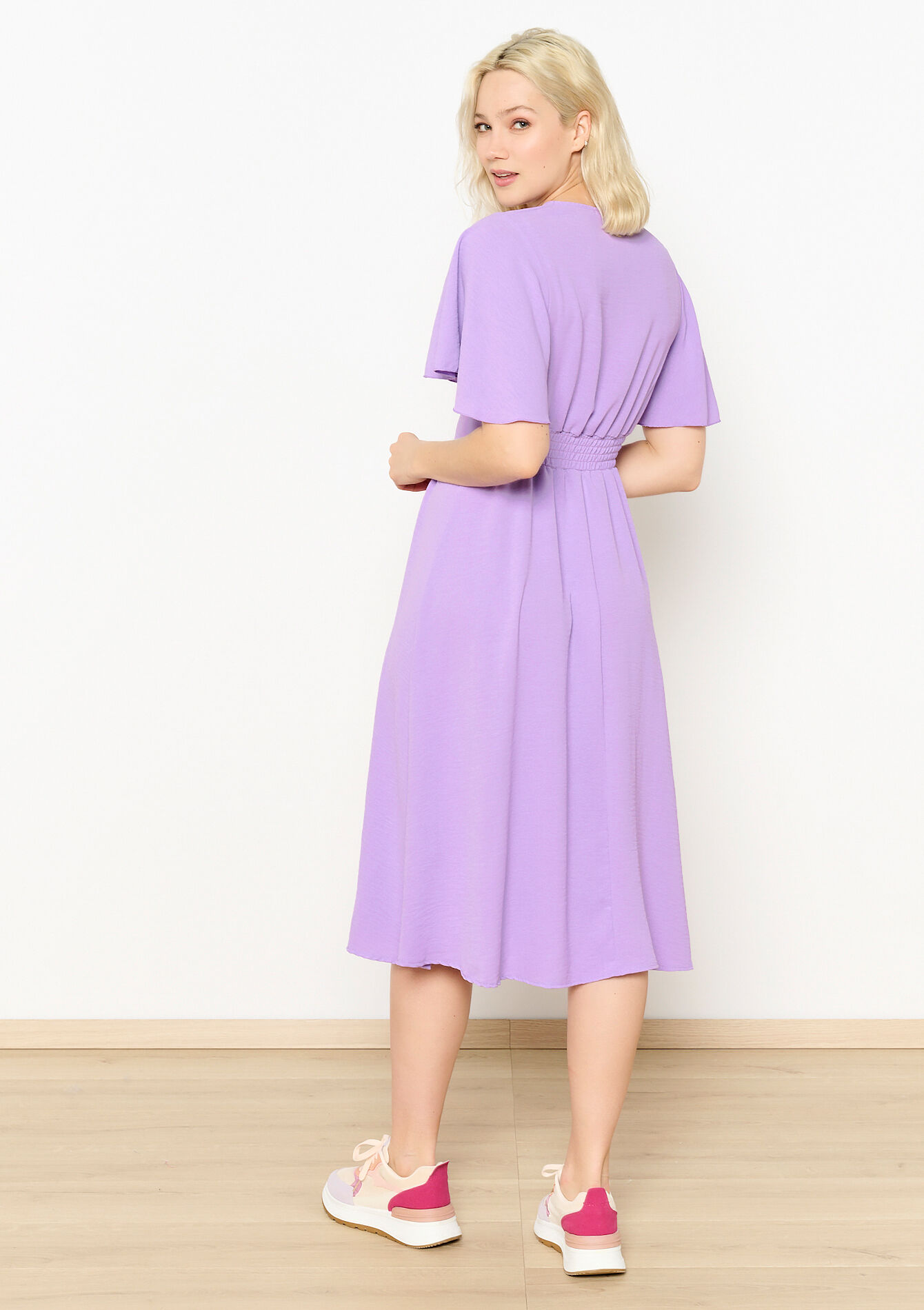 Midi dress with V-neck, Midi dress with V-neck - PASTEL LILAC - 08103534
