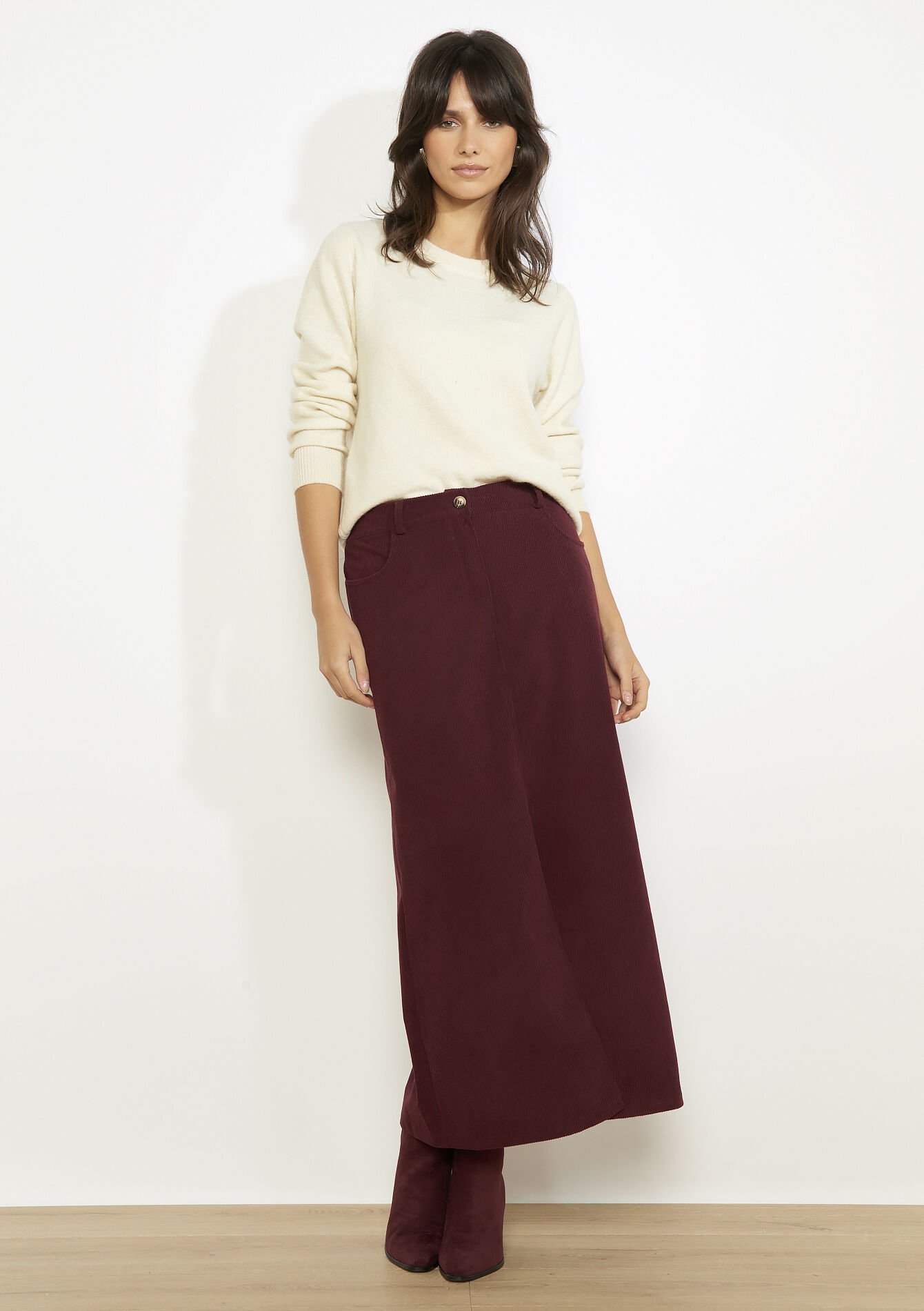Jupe longue en velours, Jupe longue en velours - BORDEAUX WINE - 07101470_5514