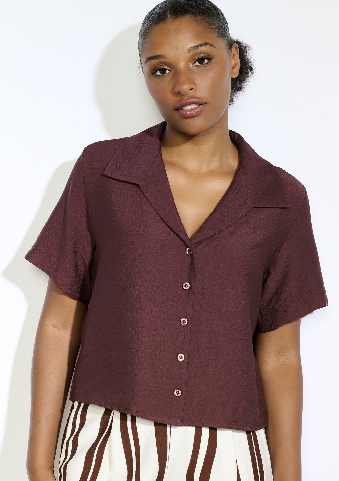 Chemise courte fluide, Chemise courte fluide - BROWN DARK CHOCOLATE - 05702927_3720