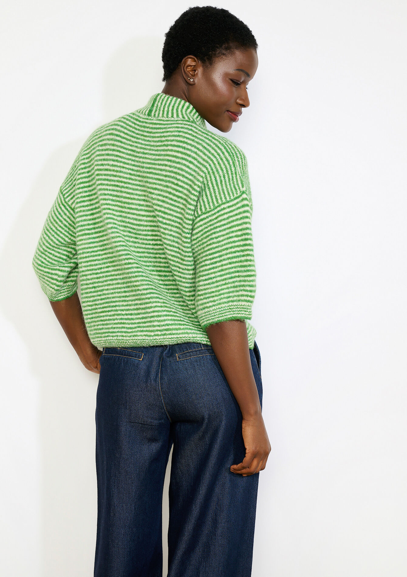 Gestreept vest met strikkraag - GREEN MOSS - 04101450_4504