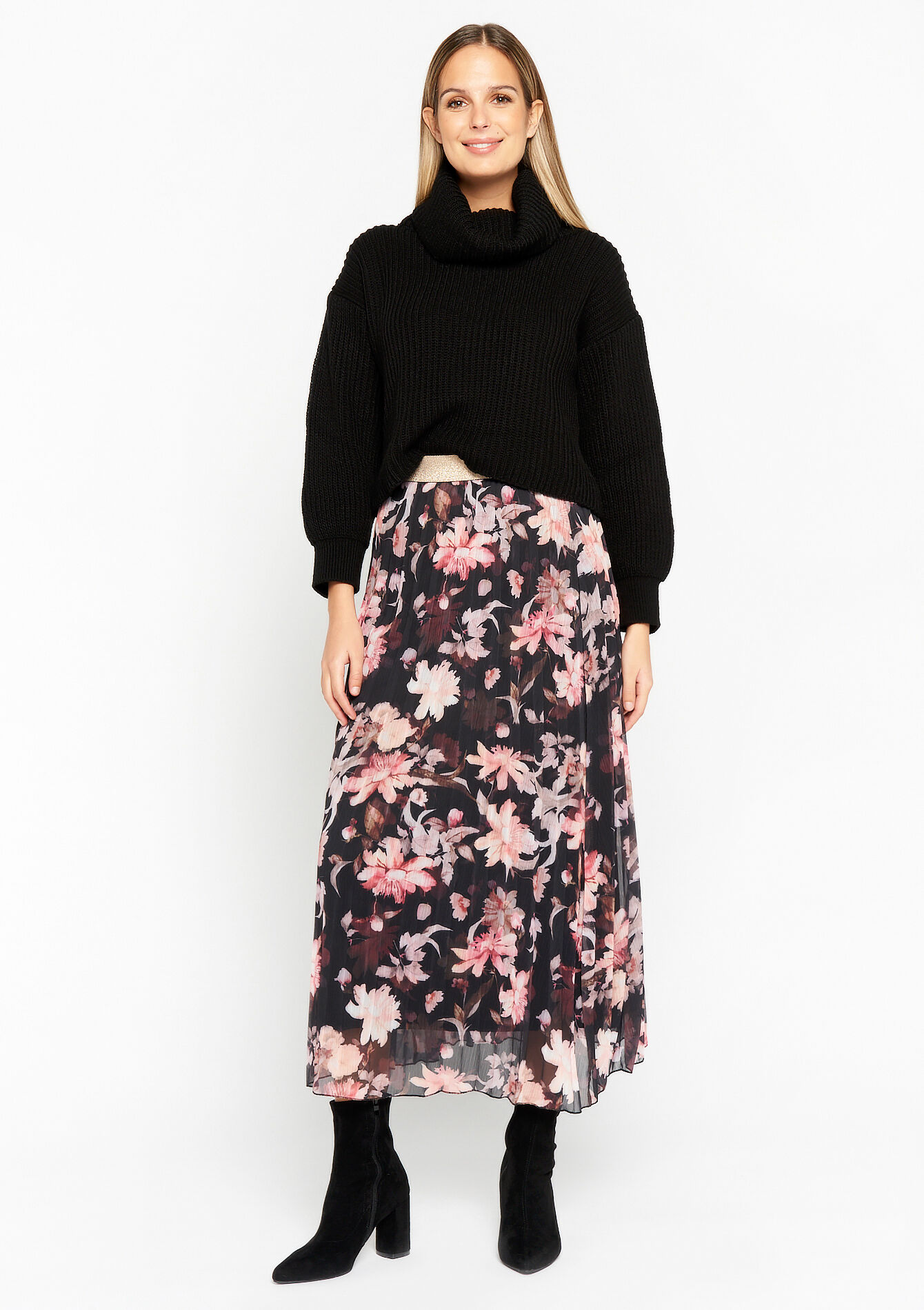 Maxi skirt with floral print, Maxi skirt with floral print - BLACK - 07101068_1119