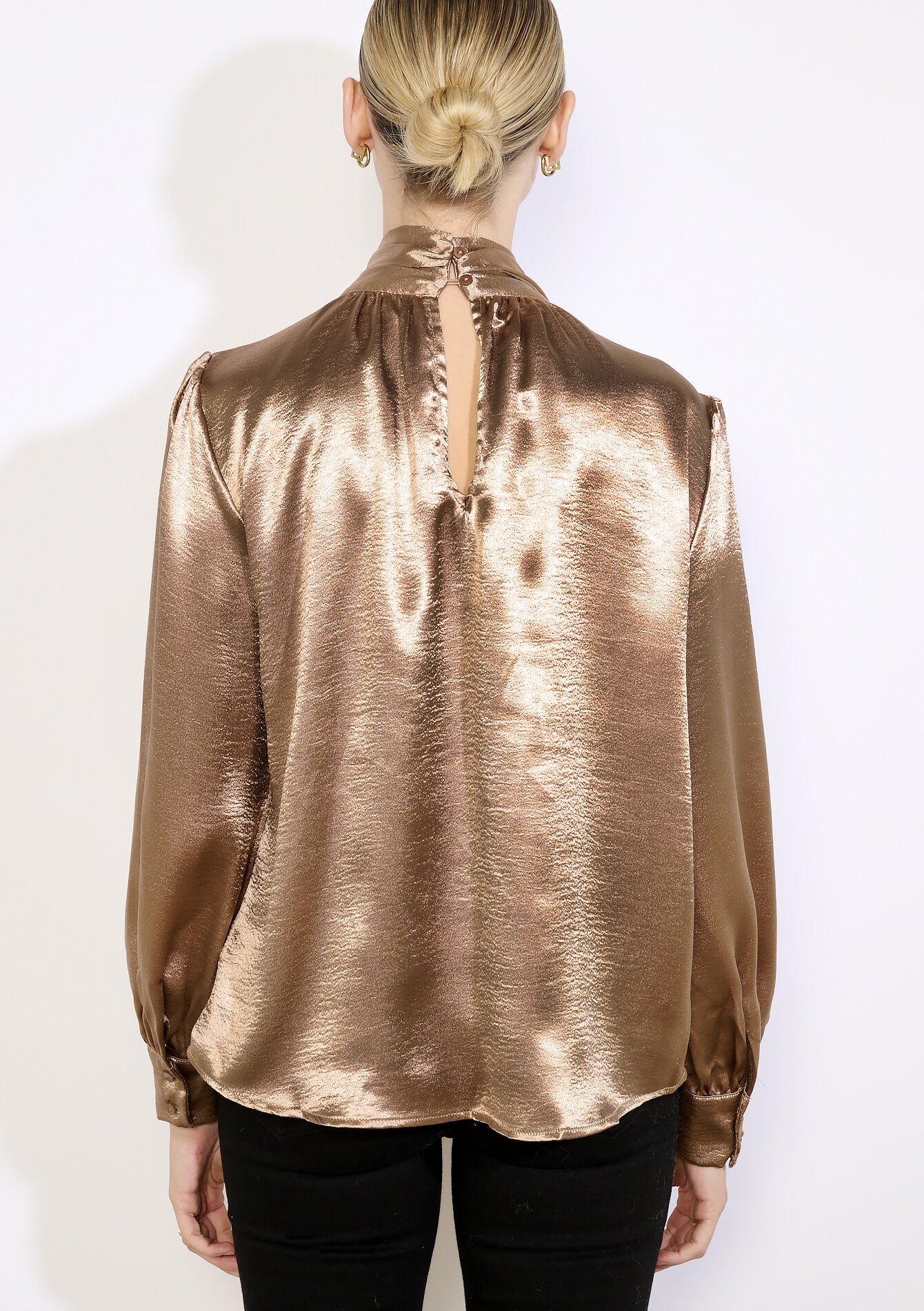 Blouse lavallière satinée, Blouse lavallière satinée - LIGHT CAMEL - 05702993_3814