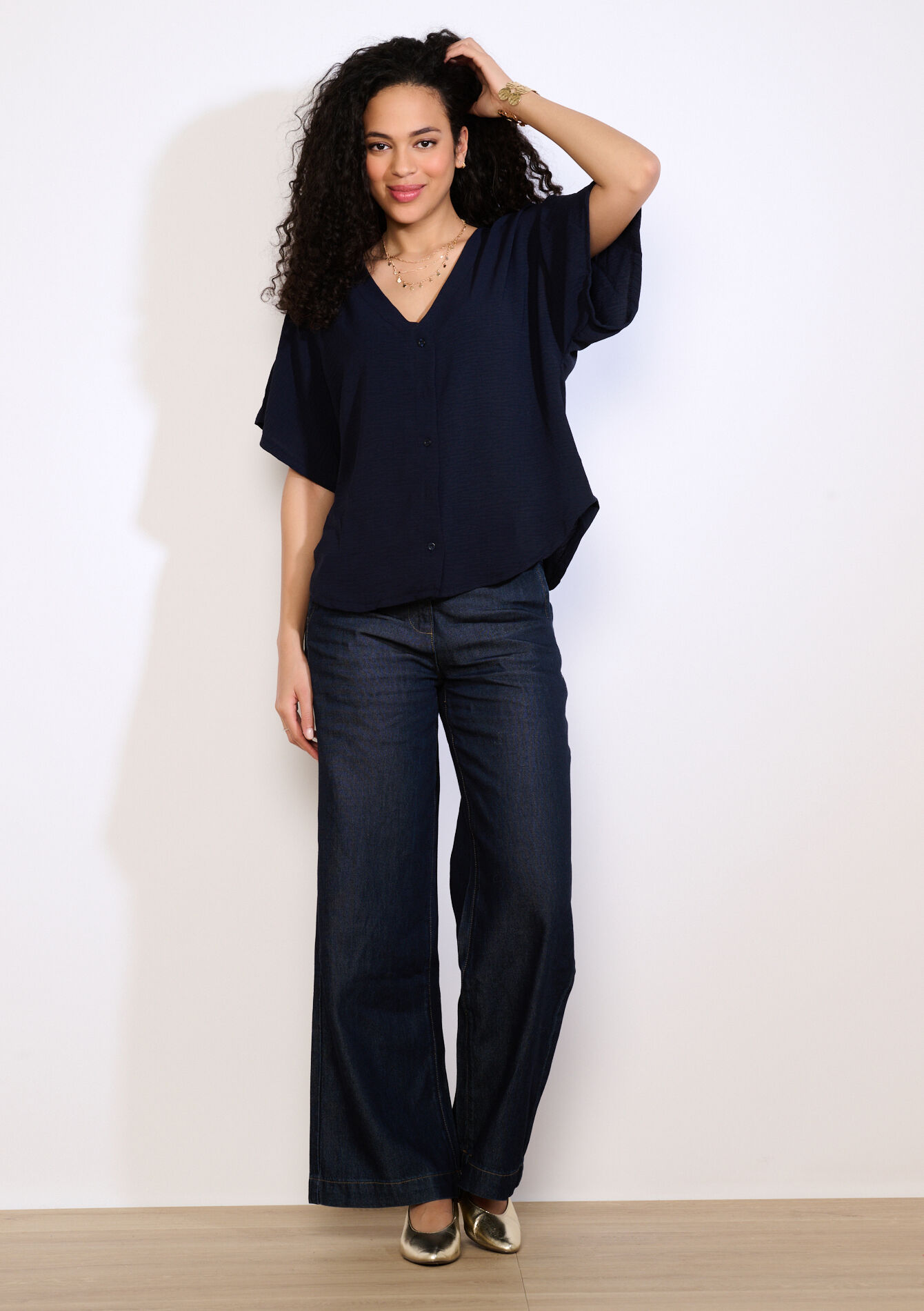 Losvallende blouse met korte mouwen - NAVY BASIC - 05703048_2723