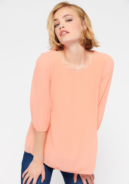 Pleated blouse with 3/4 sleeves - PEACH SALMON - 05701498_2009