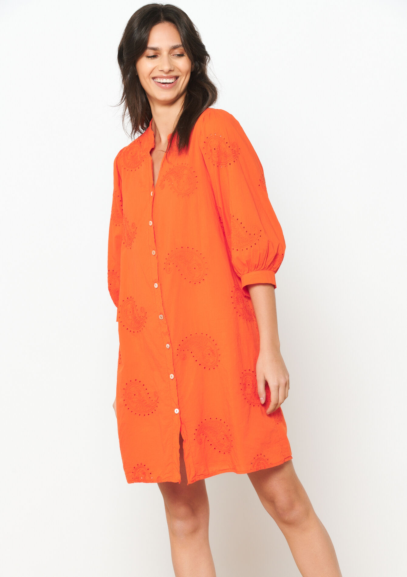 Hemdjurk met broderie, Hemdjurk met broderie - ORANGE BRIGHT - 08103649_1255