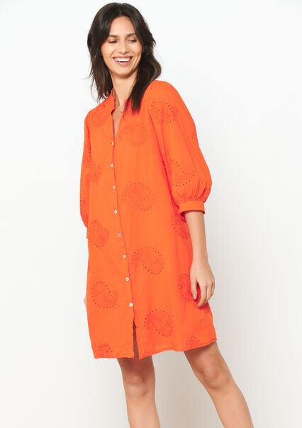 Shirt dress with embroidery - ORANGE BRIGHT - 08103649_1255