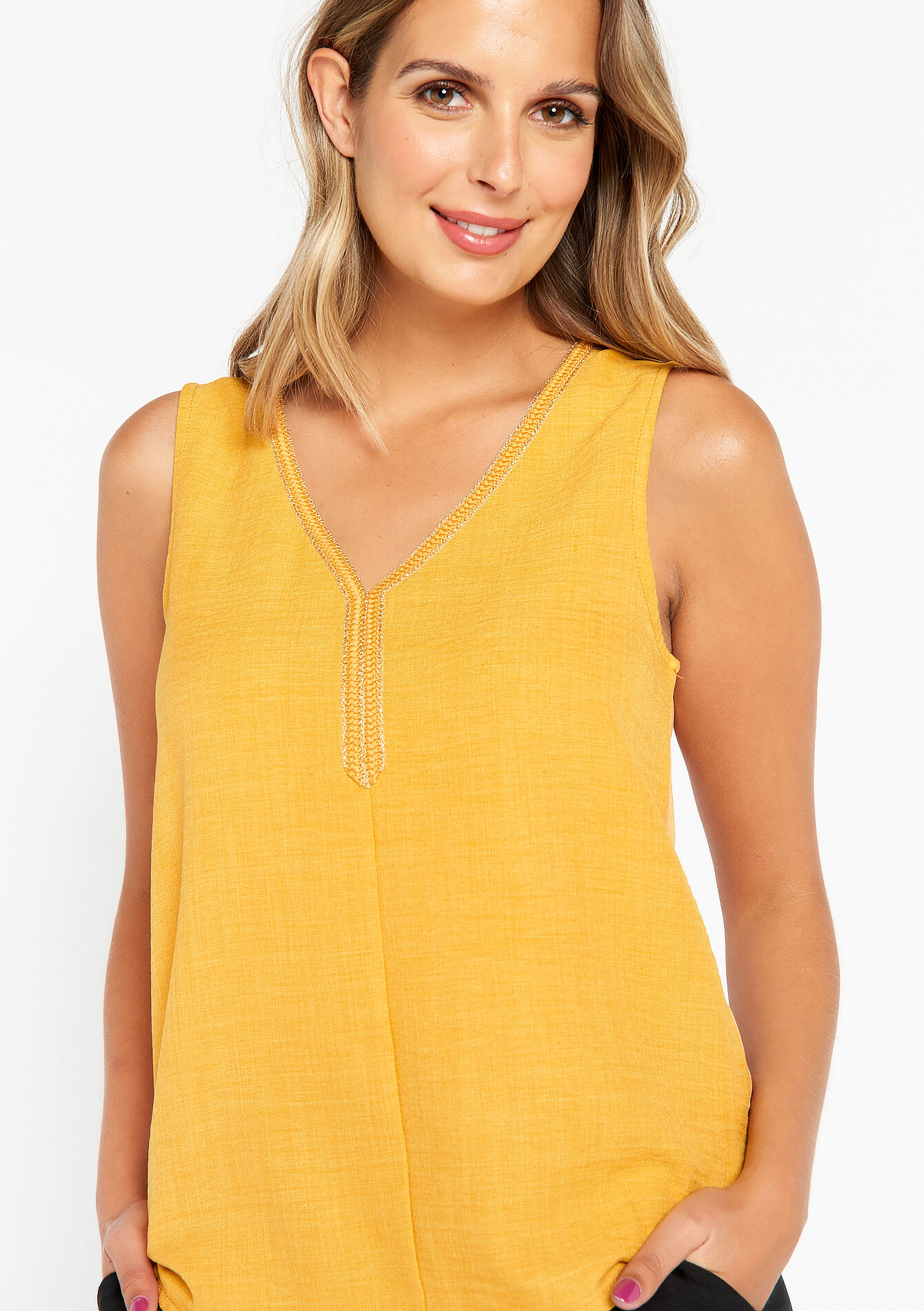 Top with V-neck - OCHRE SPICE - 02200364_5102