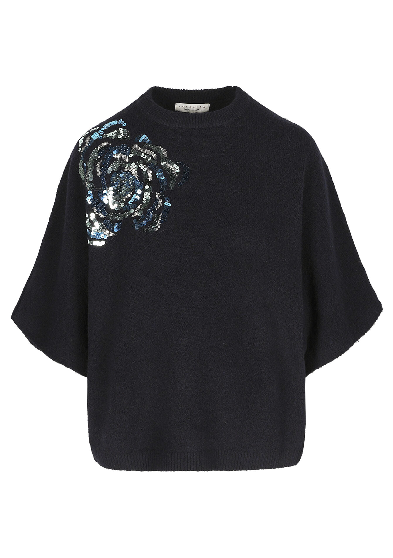 Sequin floral knit, Sequin floral knit - NAVY BASIC - 04007193_2723