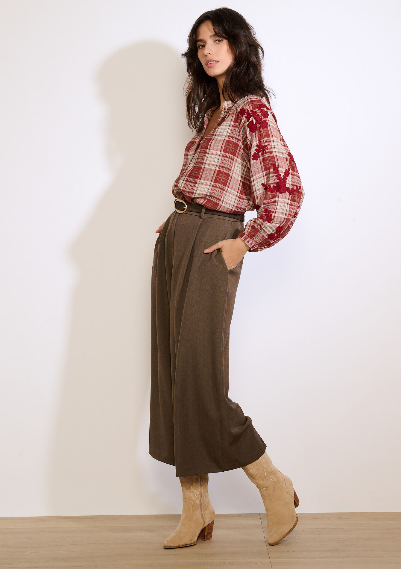 Fluid wide-leg trousers, Fluid wide-leg trousers - TAUPE - 06100764_1021