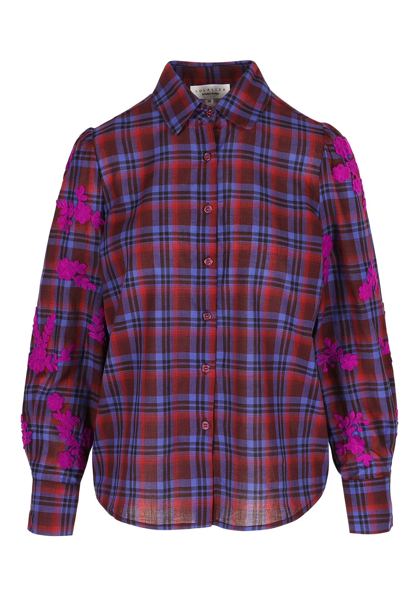 Geruite blouse met borduurwerk, Geruite blouse met borduurwerk - TURQUOISE - 05702994_1759