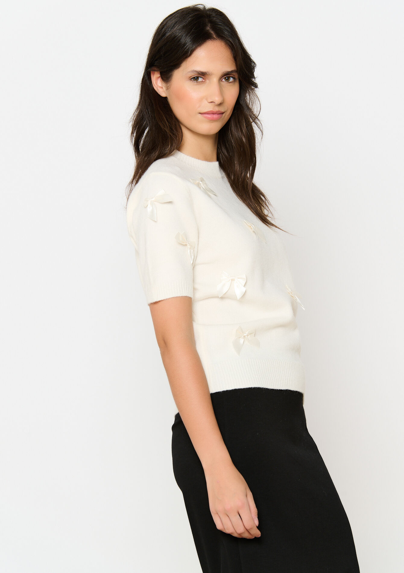 Trui met satijnen strikjes - VANILLA WHITE - 04006624_1013