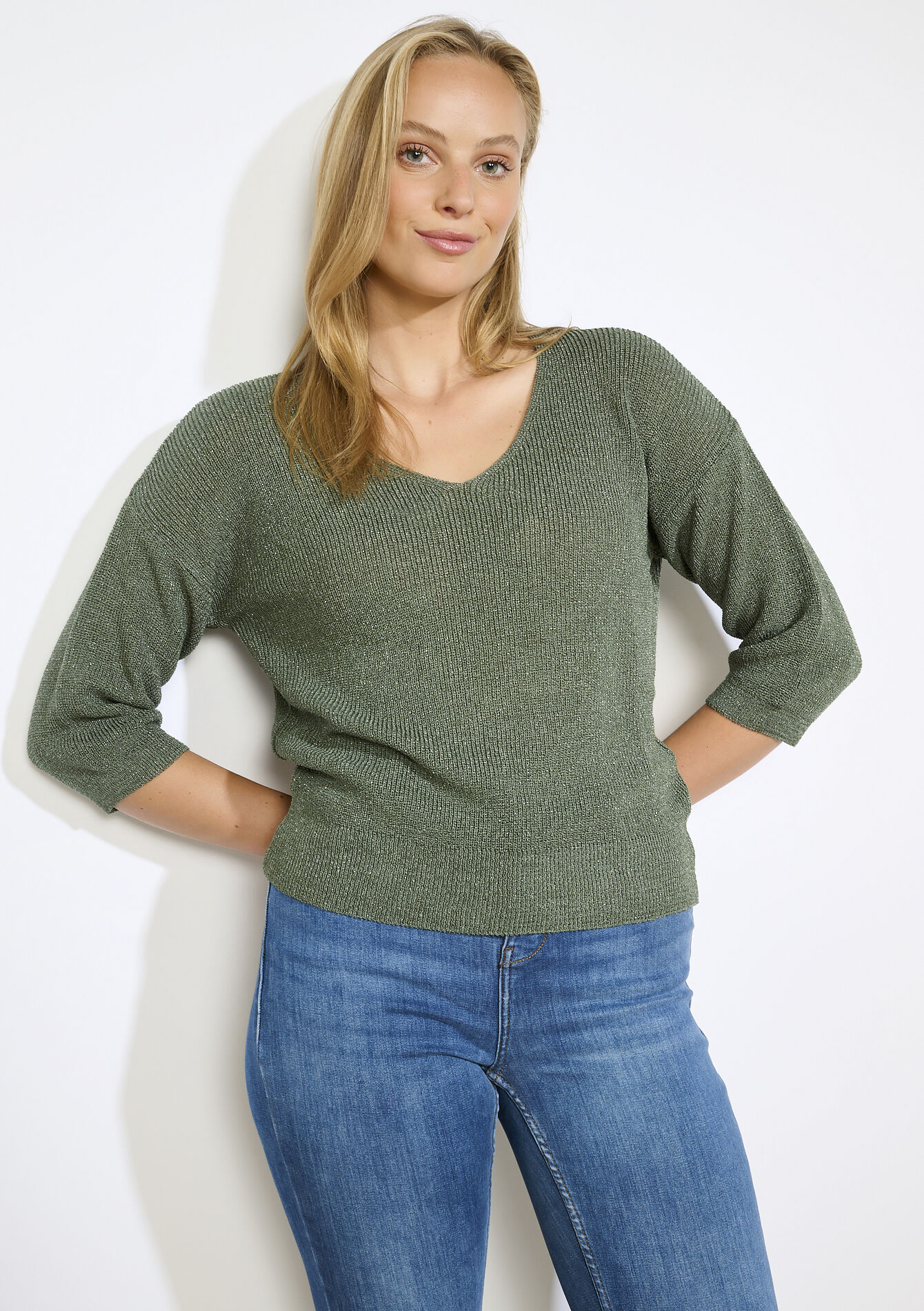 Fijne glittertrui, Fijne glittertrui - LIGHT KHAKI - 04007049_4405