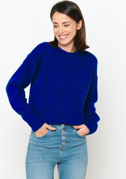 Plain pullover with round neck - ELECTRIC BLUE - 04006401_1619