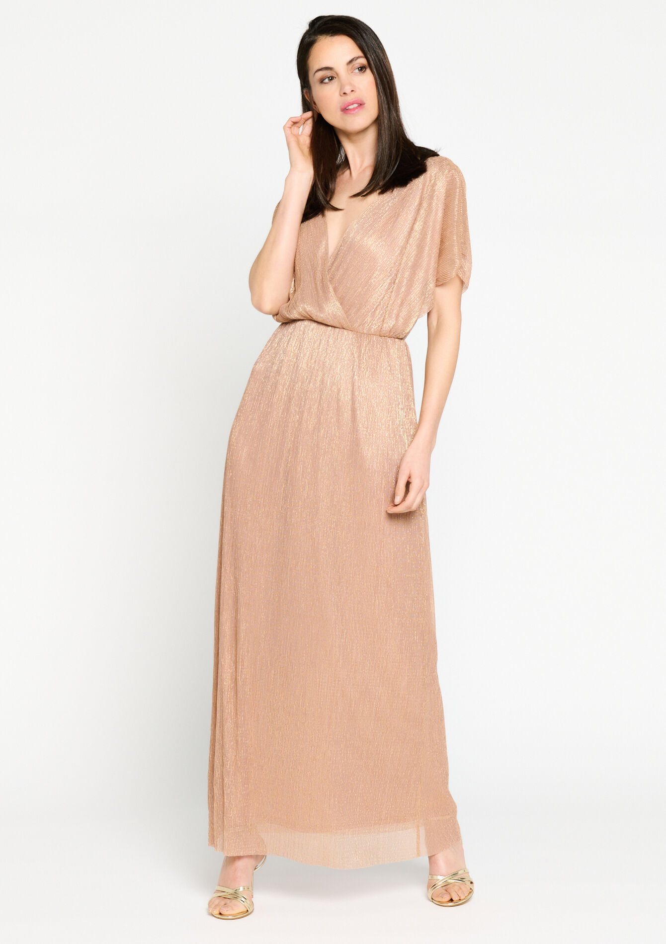 Maxi dress with pleating - CHAMPAGNE SAND - 08601946_4007