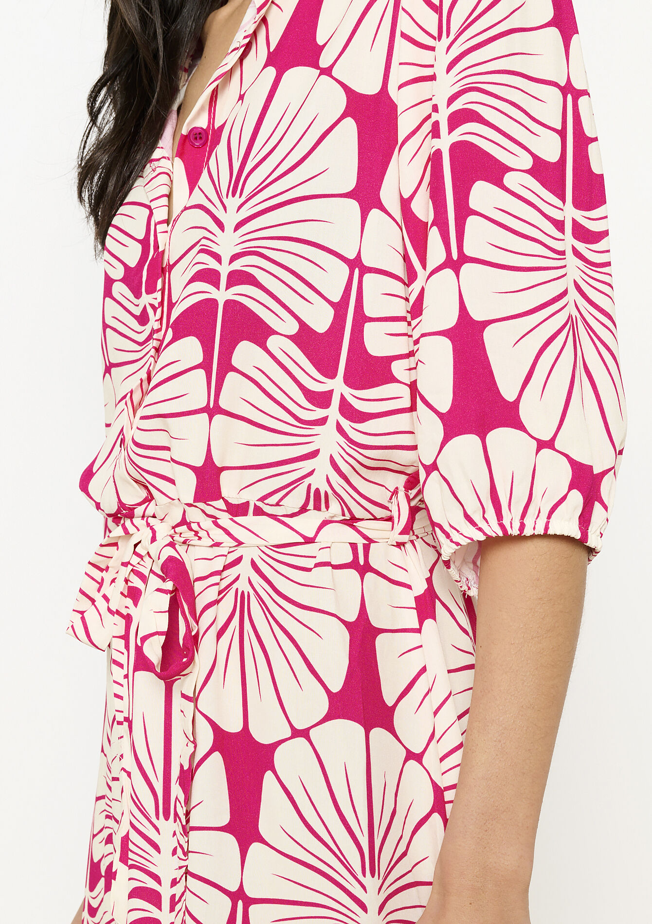 Jurk met bladerprint - FUCHSIA - 08104182_5626