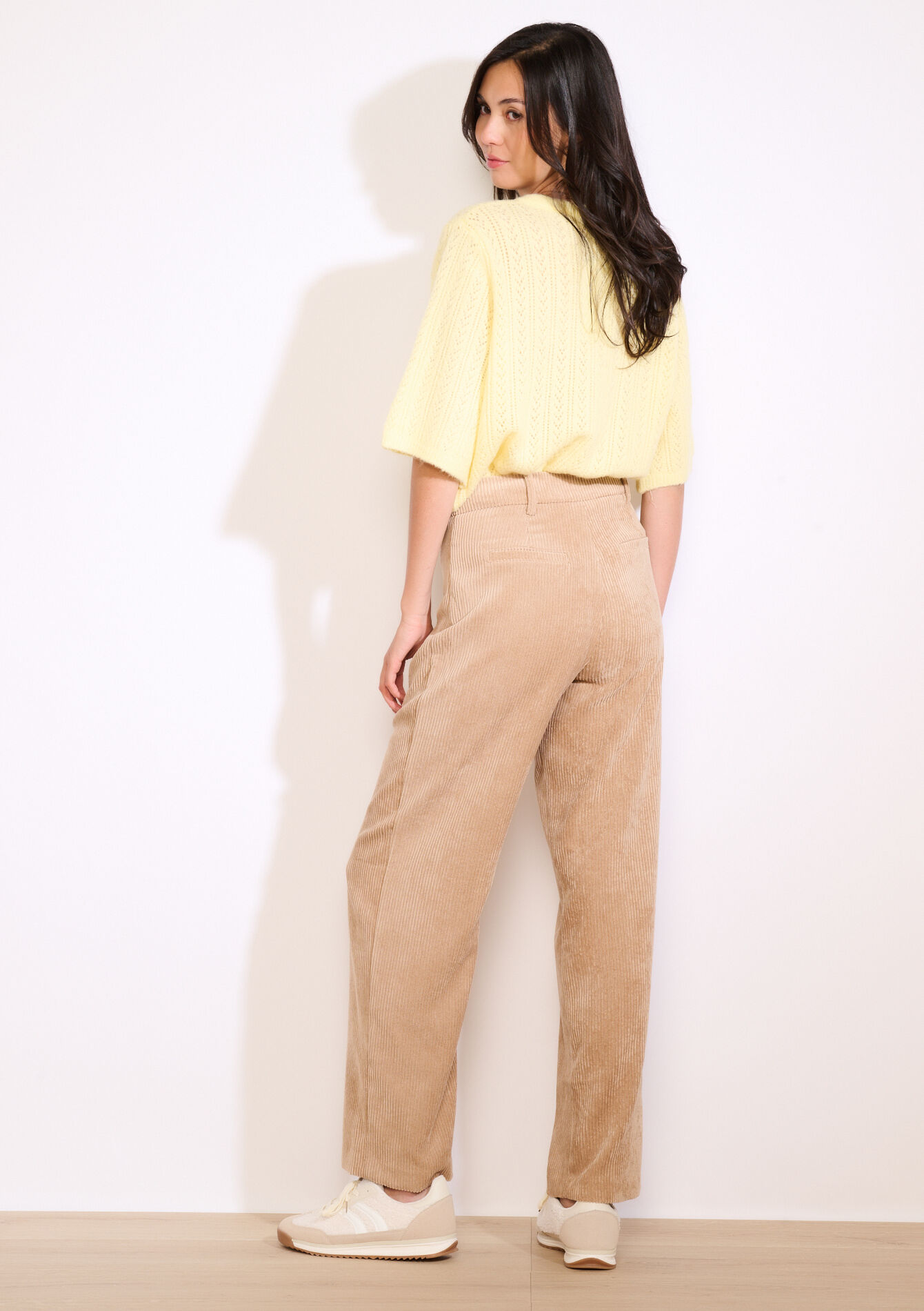 Flared broek in ribfluweel, Flared broek in ribfluweel - LIGHT CAMEL - 06100741_3814