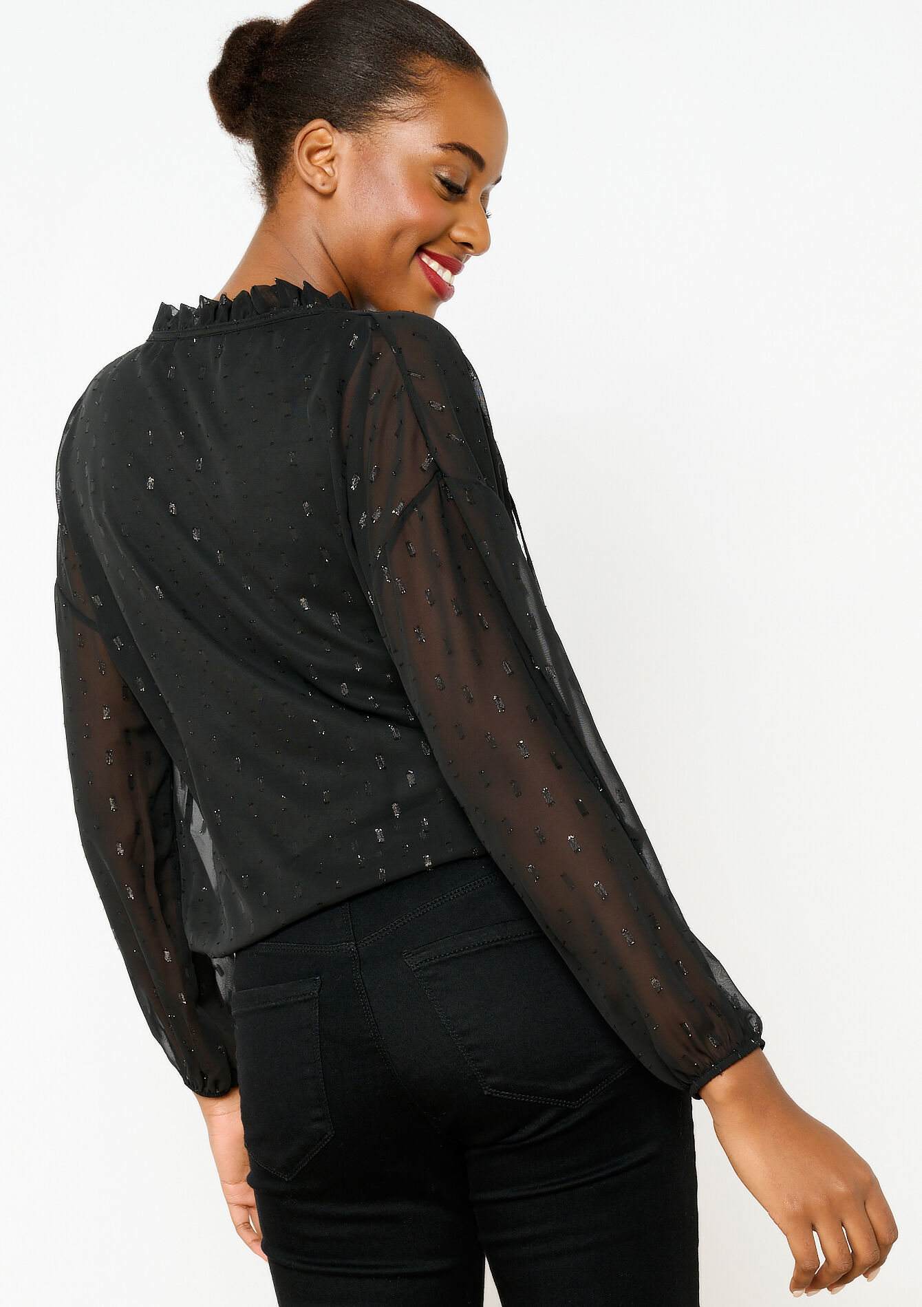Blouse with voile, Blouse with voile - BLACK - 05702398_1119