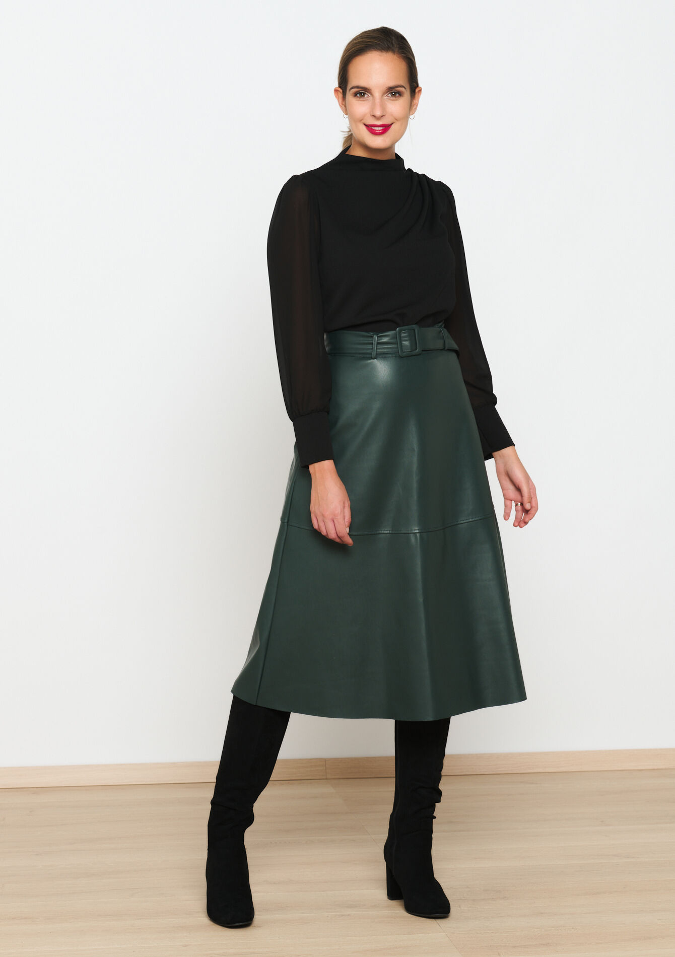 Midirok in faux leder, Midirok in faux leder - BOTTLE GREEN - 07101164_1778